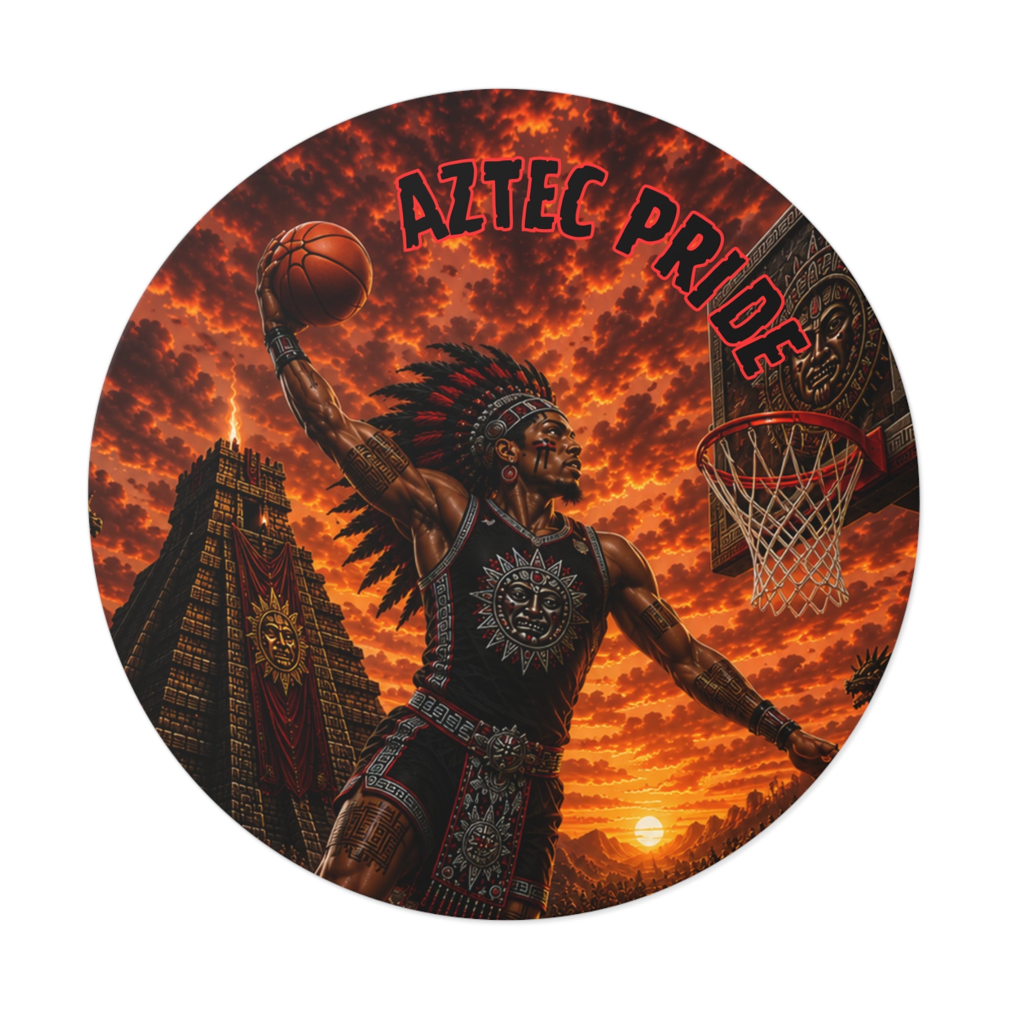 Aztec Basketball Male Warrior Round Vinyl Sticker 2”–6” | Made & Shipped in the USA • 🚚 FREE USA Shipping • Personalized Option