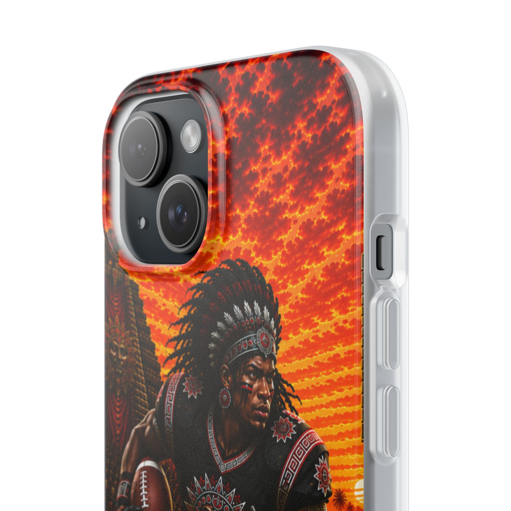 Aztec Football Warrior – Flexi Phone Case (iPhone & Samsung • Clear TPU • Made & Shipped in the USA • 🚚 FREE USA Shipping • Personalized Option)