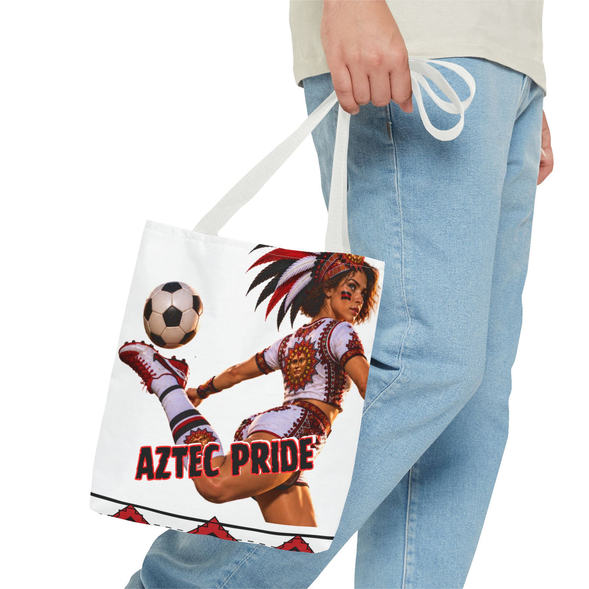 Aztec Soccer Female Warrior Tote Bag | Aztec-Inspired AI Art • Made & Shipped in the USA • 🚚 FREE USA Shipping • FREE Personalization