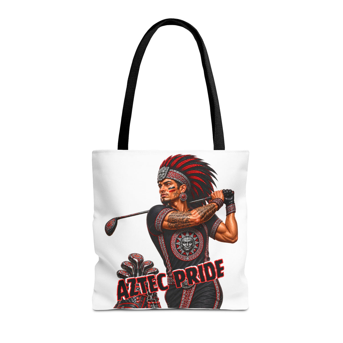 Aztec Golf Male Warrior Tote Bag | Aztec-Inspired AI Art • Made & Shipped in the USA • 🚚 FREE USA Shipping • FREE Personalization