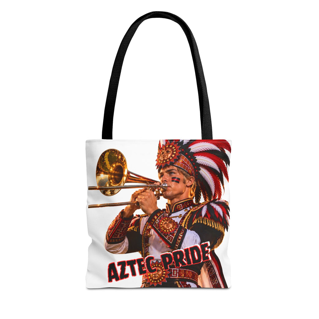Aztec Trombone Warrior Tote Bag | Aztec-Inspired AI Art • Made & Shipped in the USA • 🚚 FREE USA Shipping • FREE Personalization