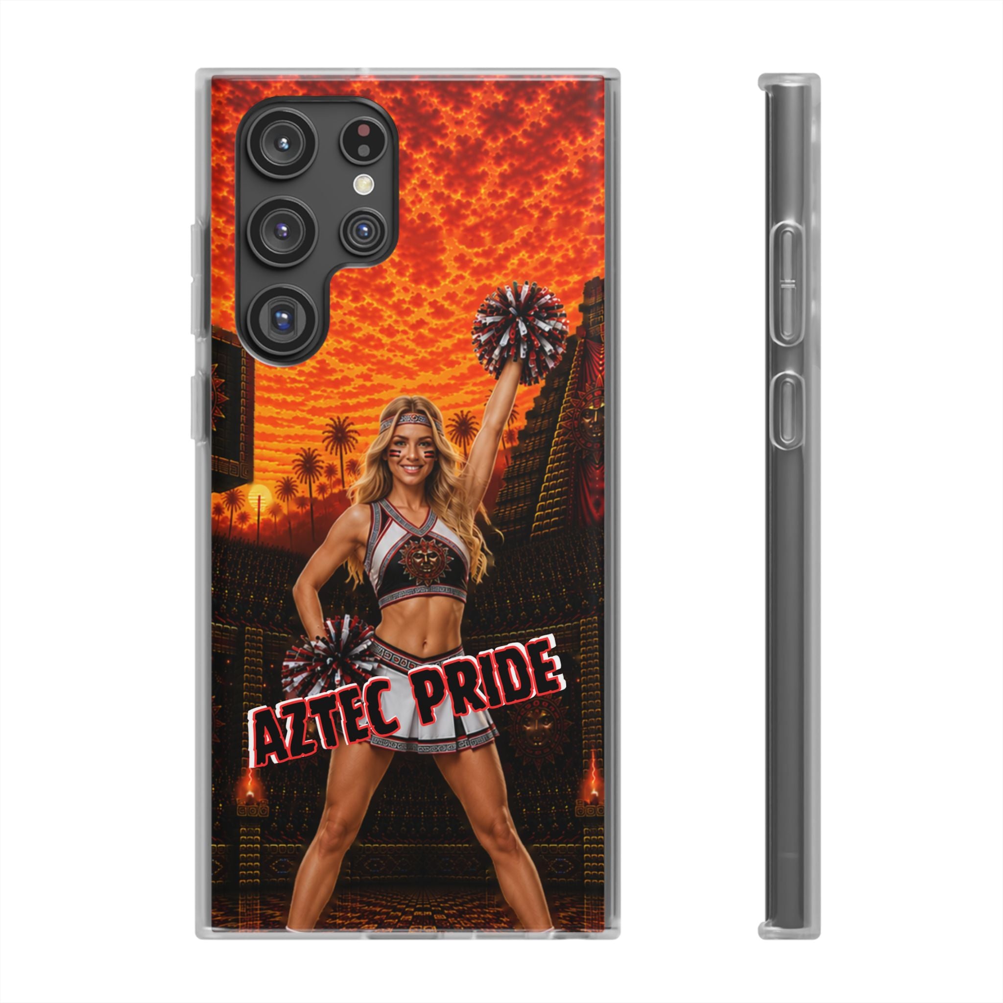 Aztec Cheerleader Warrior – Flexi Phone Case (iPhone & Samsung • Clear TPU • Made & Shipped in the USA • 🚚 FREE USA Shipping • Personalized Option)