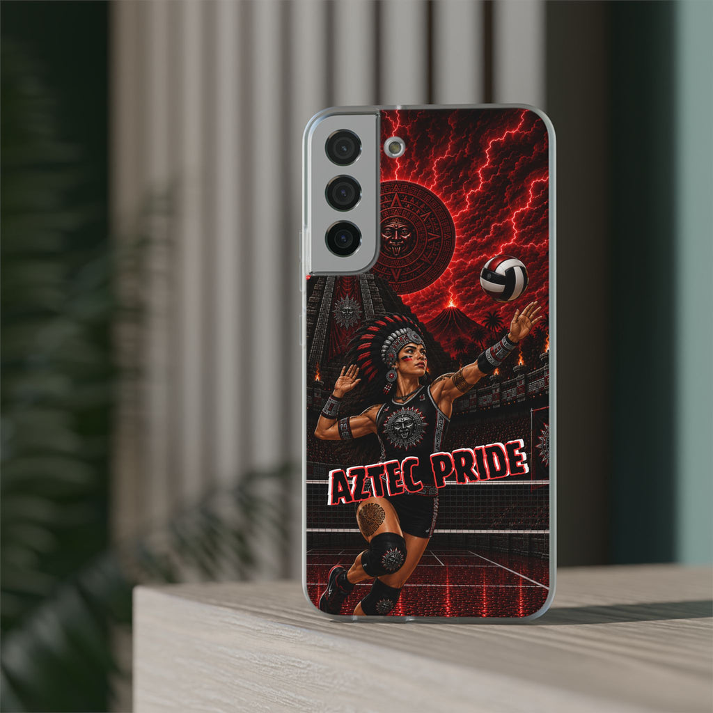 Aztec Volleyball Warrior – Flexi Phone Case (iPhone & Samsung • Clear TPU • Made & Shipped in the USA • 🚚 FREE USA Shipping • Personalized Option)