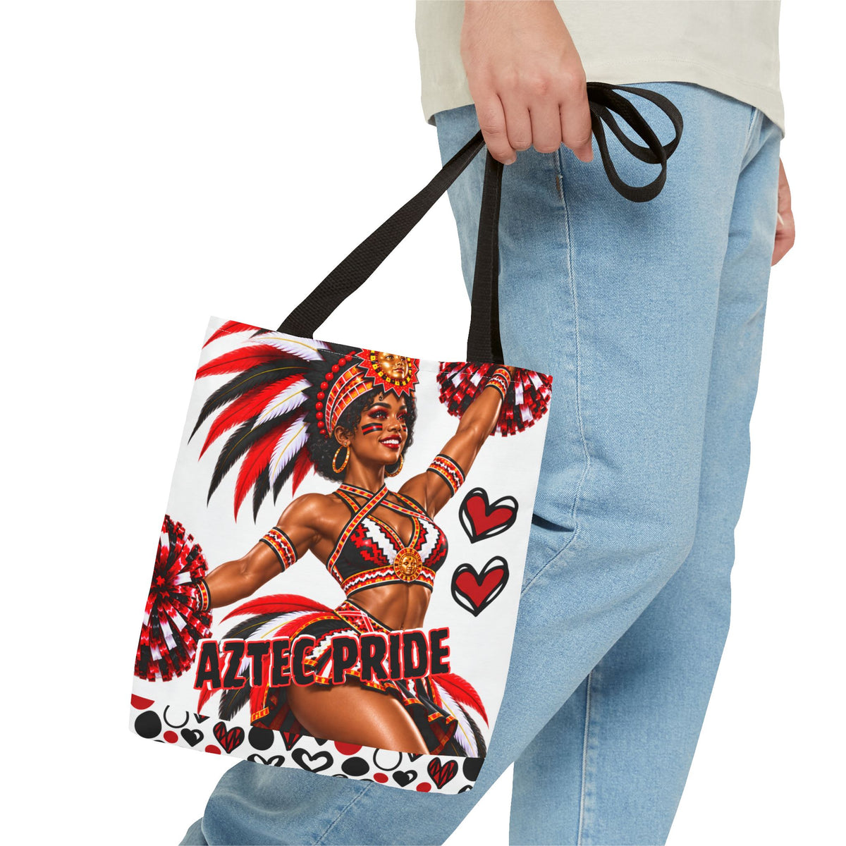 Aztec Cheerleader Warrior Tote Bag | Aztec-Inspired AI Art • Made & Shipped in the USA • 🚚 FREE USA Shipping • FREE Personalization