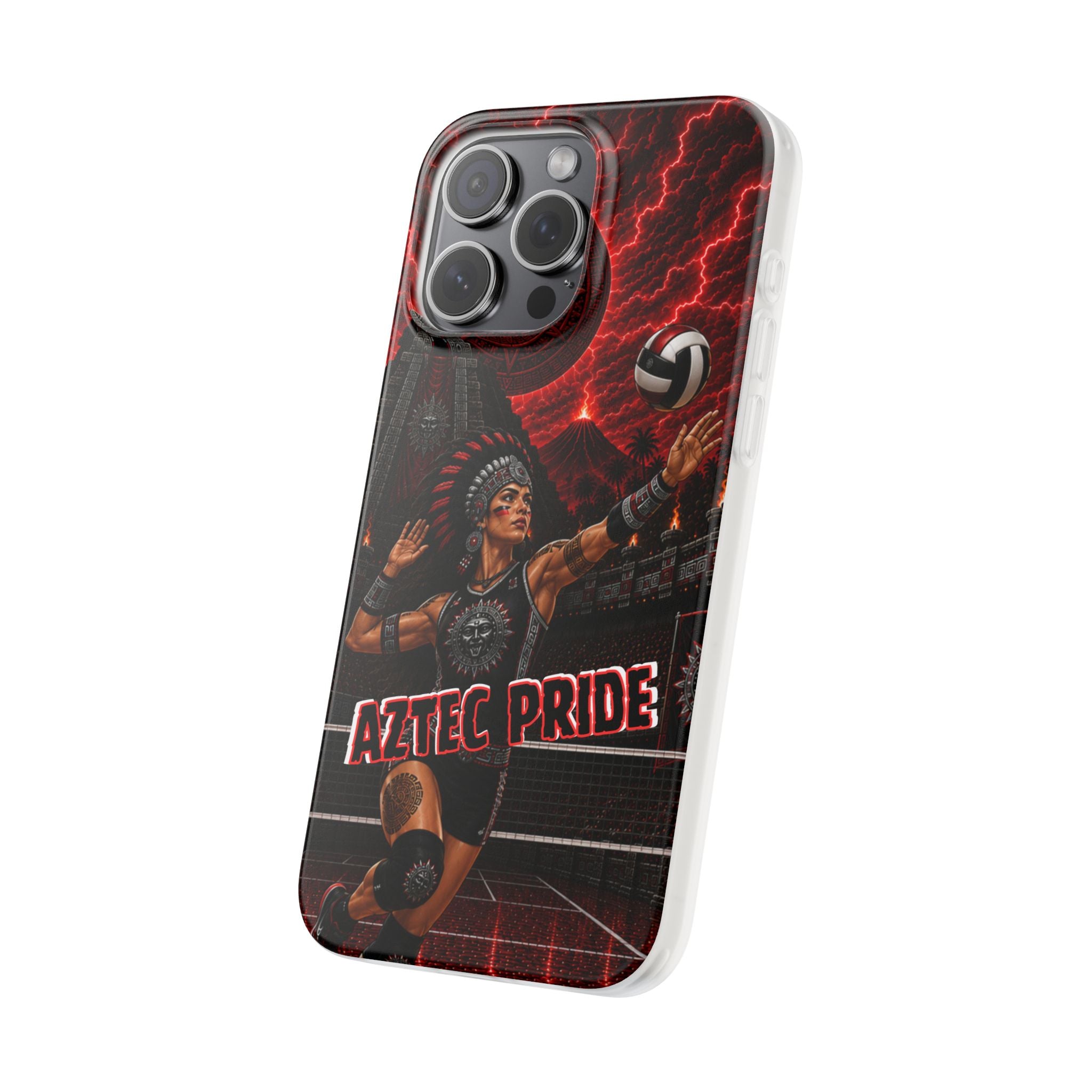 Aztec Volleyball Warrior – Flexi Phone Case (iPhone & Samsung • Clear TPU • Made & Shipped in the USA • 🚚 FREE USA Shipping • Personalized Option)
