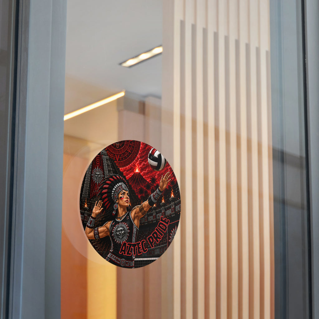 Aztec Volleyball Warrior Round Vinyl Sticker – Waterproof Matte Decal (2”–6”) | Aztec-Inspired AI Art | GringoArte