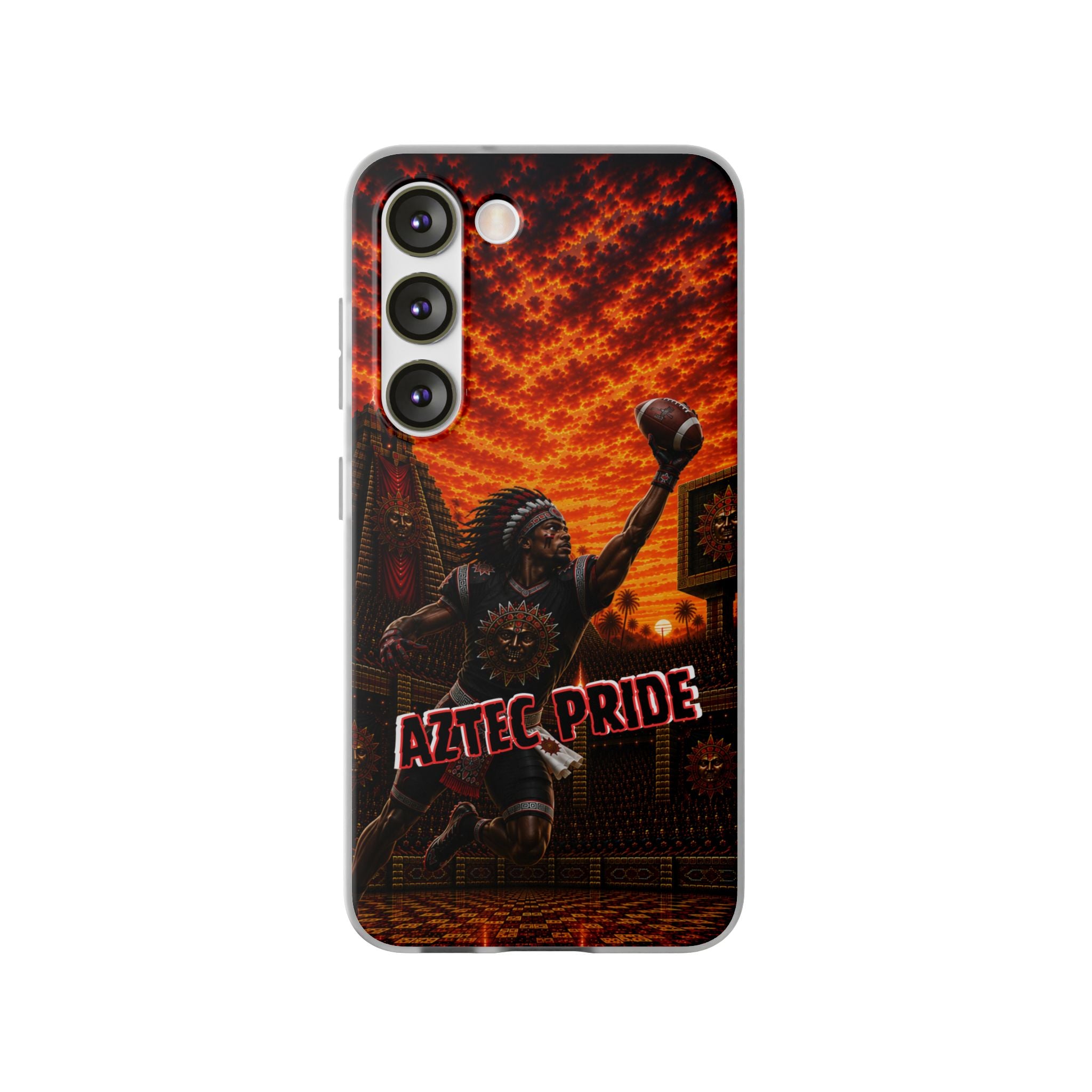 Aztec Football Warrior – Flexi Phone Case (iPhone & Samsung • Clear TPU • Made & Shipped in the USA • 🚚 FREE USA Shipping • Personalized Option)