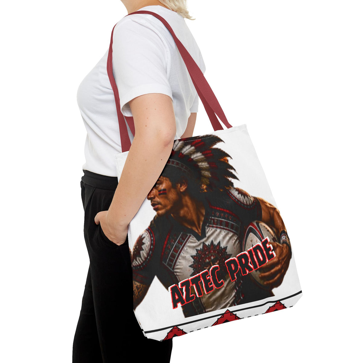 Aztec Rugby Male Warrior Tote Bag | Aztec-Inspired AI Art • Made & Shipped in the USA • 🚚 FREE USA Shipping • FREE Personalization