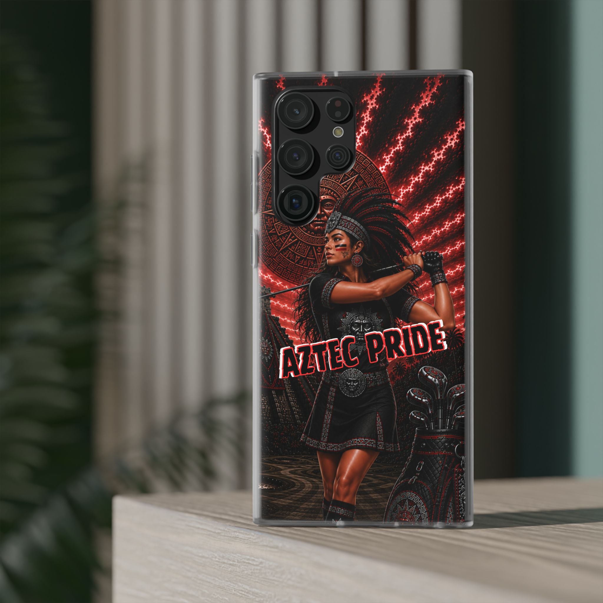 Aztec Golf Female Warrior – Flexi Phone Case (iPhone & Samsung • Clear TPU • Made & Shipped in the USA • 🚚 FREE USA Shipping • Personalized Option)