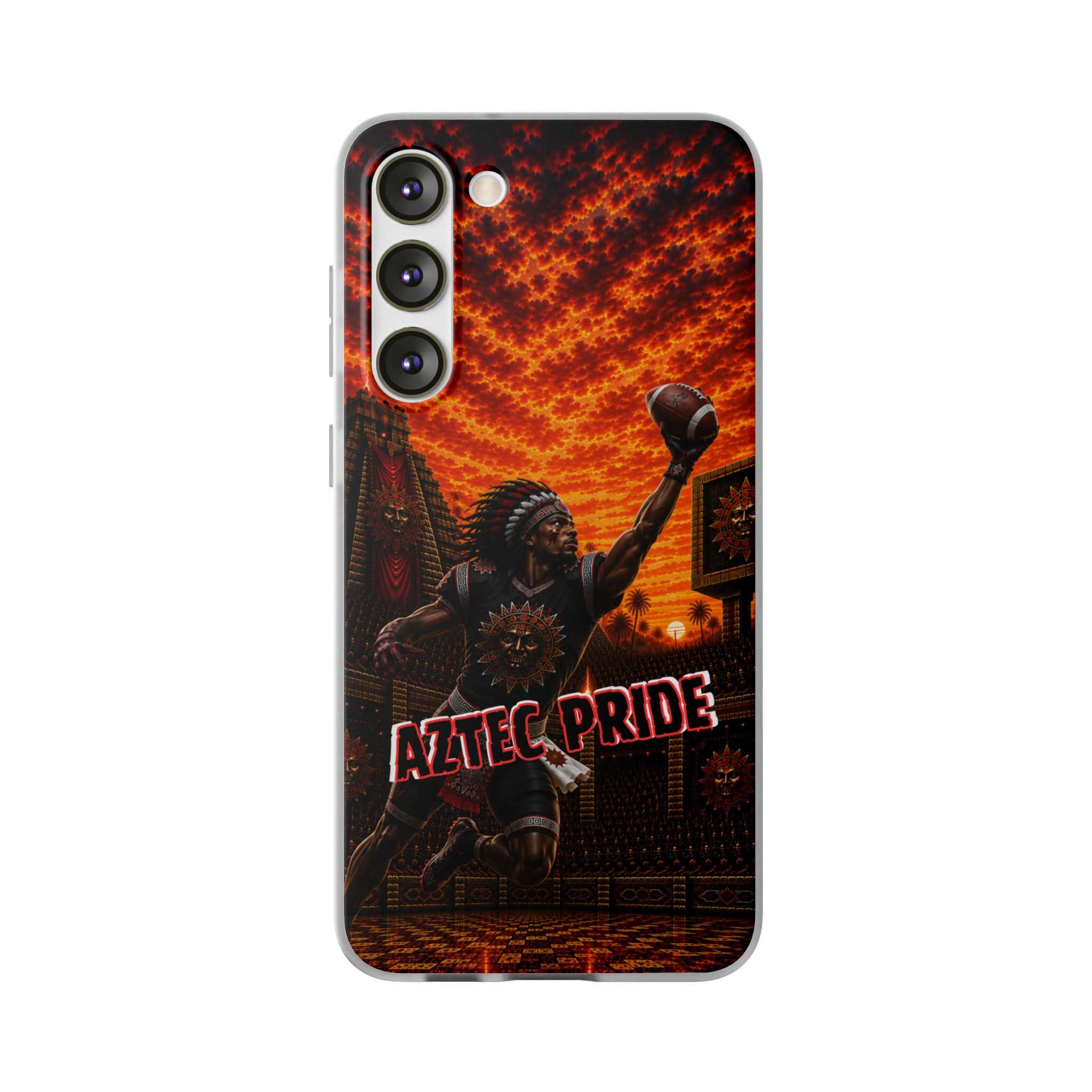 Aztec Football Warrior – Flexi Phone Case (iPhone & Samsung • Clear TPU • Made & Shipped in the USA • 🚚 FREE USA Shipping • Personalized Option)