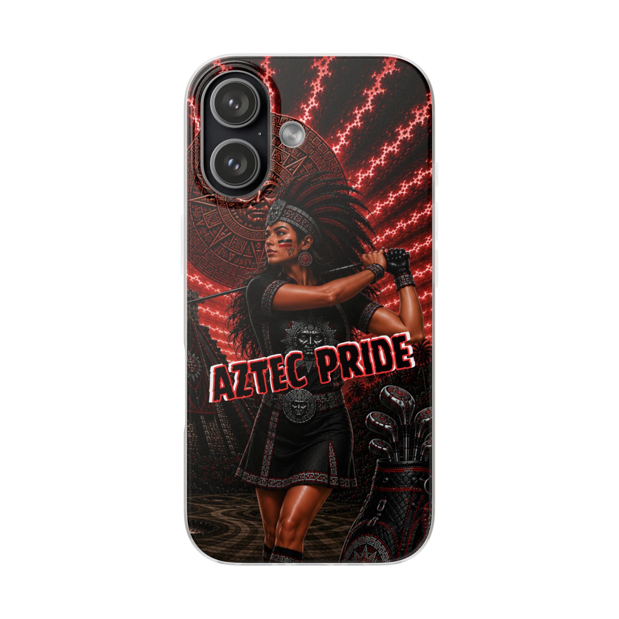 Aztec Golf Female Warrior – Flexi Phone Case (iPhone & Samsung • Clear TPU • Made & Shipped in the USA • 🚚 FREE USA Shipping • Personalized Option)