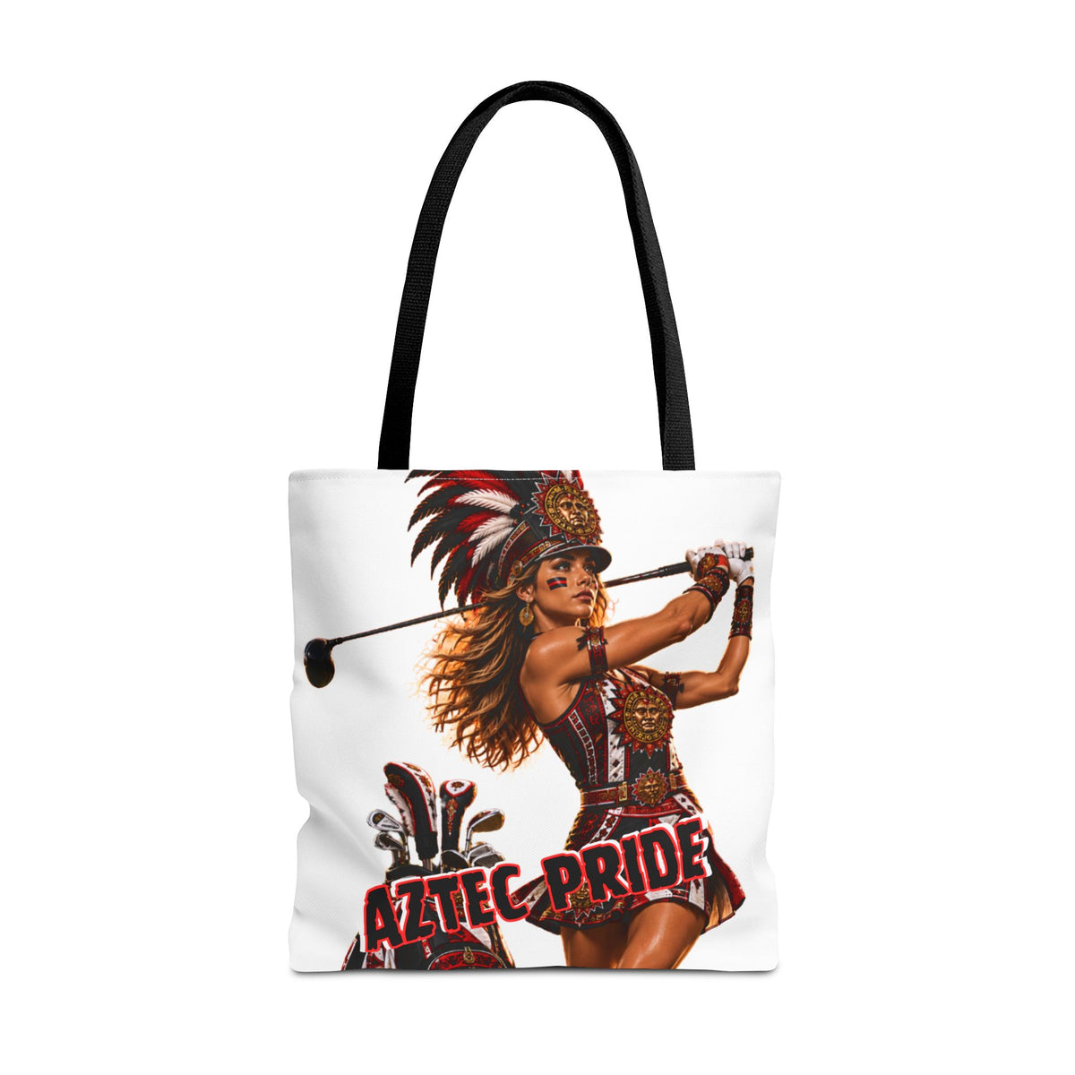 Aztec Golf Female Warrior Tote Bag | Aztec-Inspired AI Art • Made & Shipped in the USA • 🚚 FREE USA Shipping • FREE Personalization