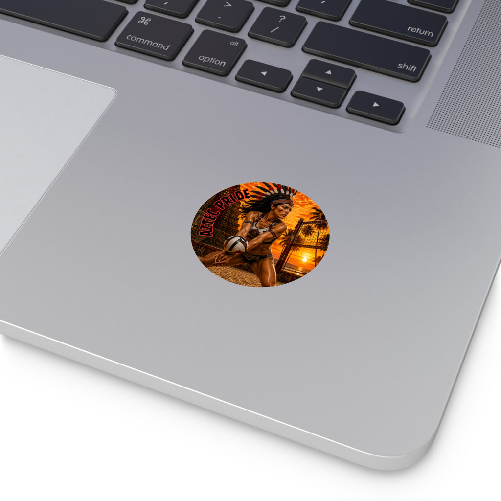 Aztec Beach Volleyball Warrior Round Vinyl Sticker 2”–6” | Made & Shipped in the USA • 🚚 FREE USA Shipping • Personalized Option
