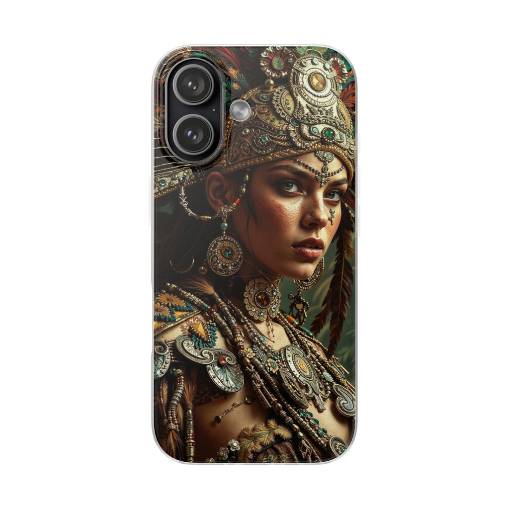 Aztec Warrior Goddess – Flexi Phone Case (iPhone & Samsung • Clear TPU • Made in USA • Personalized Option)
