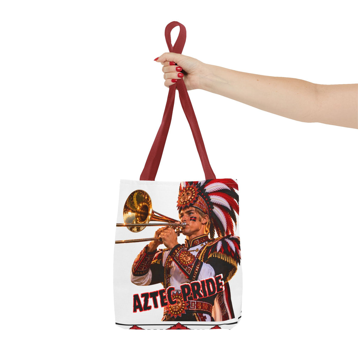 Aztec Trombone Warrior Tote Bag | Aztec-Inspired AI Art • Made & Shipped in the USA • 🚚 FREE USA Shipping • FREE Personalization