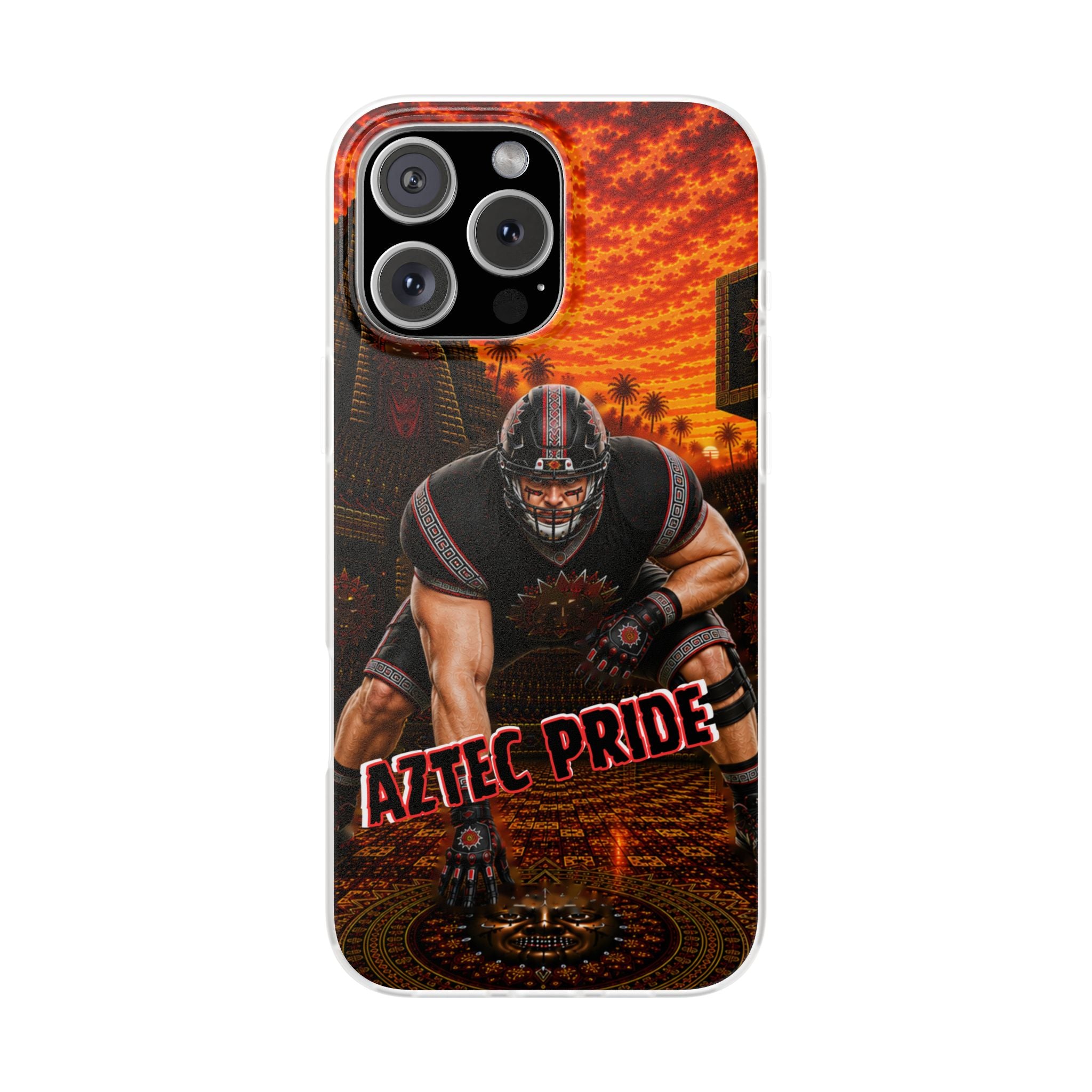 Aztec Football Warrior – Flexi Phone Case (iPhone & Samsung • Clear TPU • Made & Shipped in the USA • 🚚 FREE USA Shipping • Personalized Option)