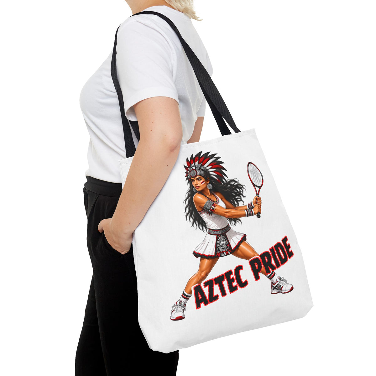 Aztec Tennis Female Warrior Tote Bag | Aztec-Inspired AI Art • Made & Shipped in the USA • 🚚 FREE USA Shipping • FREE Personalization