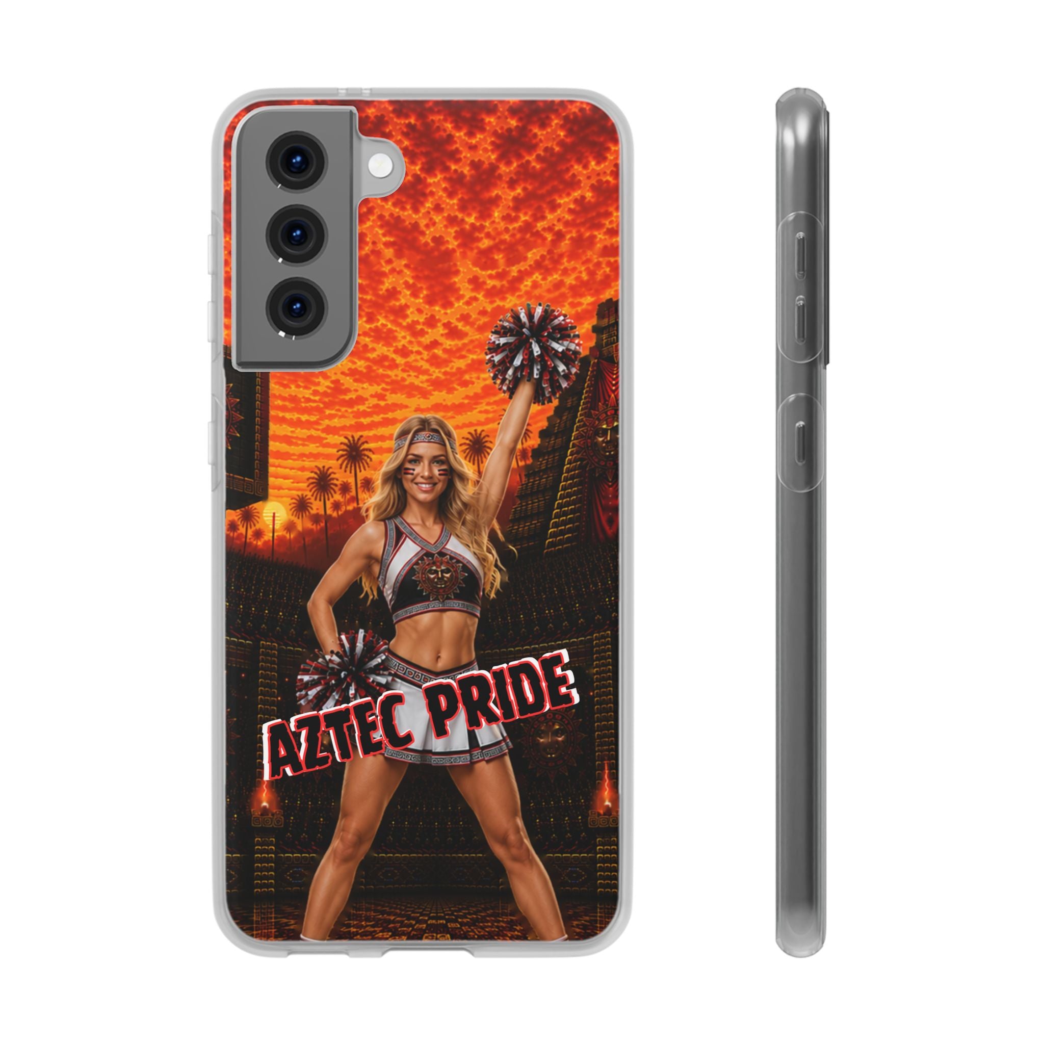 Aztec Cheerleader Warrior – Flexi Phone Case (iPhone & Samsung • Clear TPU • Made & Shipped in the USA • 🚚 FREE USA Shipping • Personalized Option)