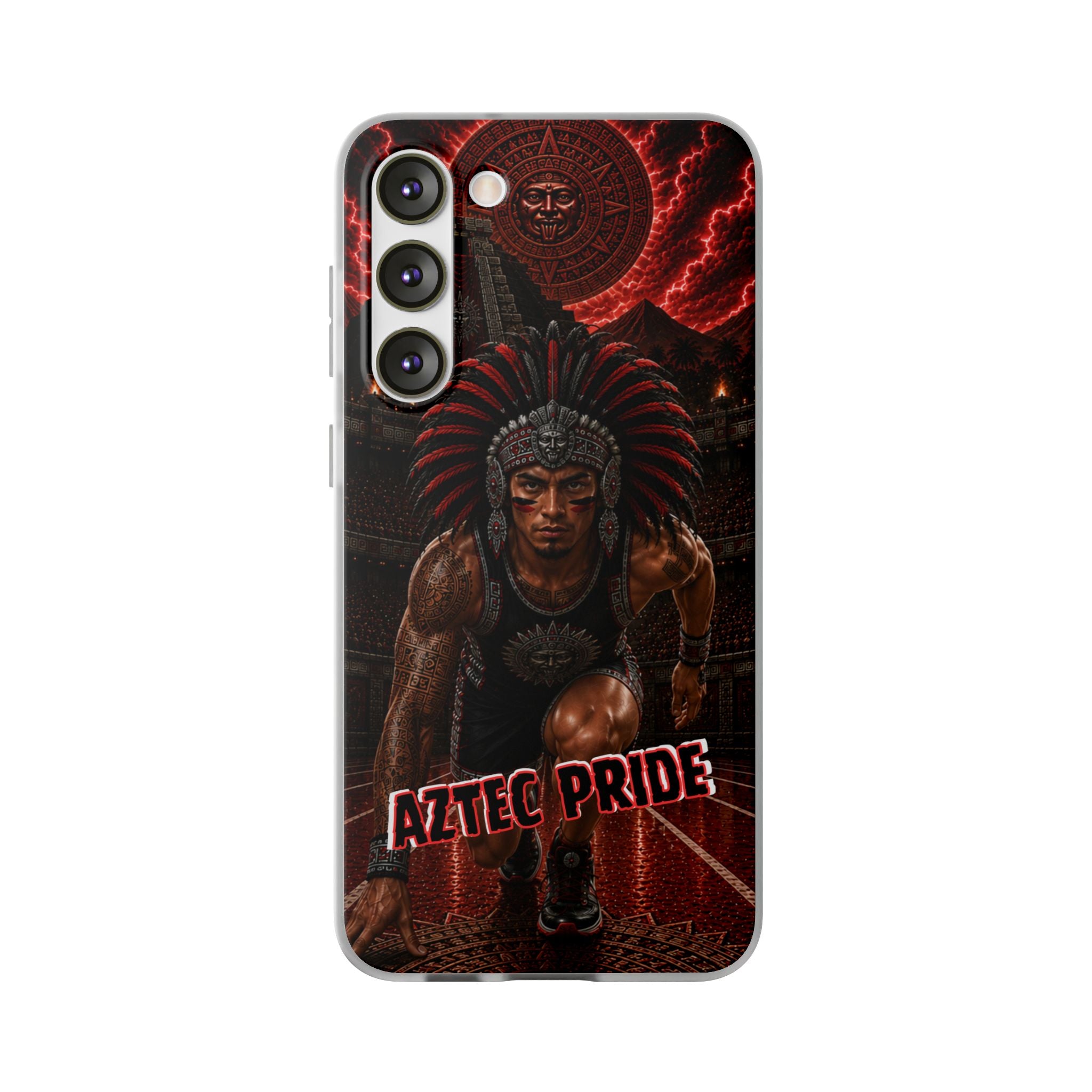 Aztec Track & Field Male Warrior – Flexi Phone Case (iPhone & Samsung • Clear TPU • Made & Shipped in the USA • 🚚 FREE USA Shipping • Personalized Option)