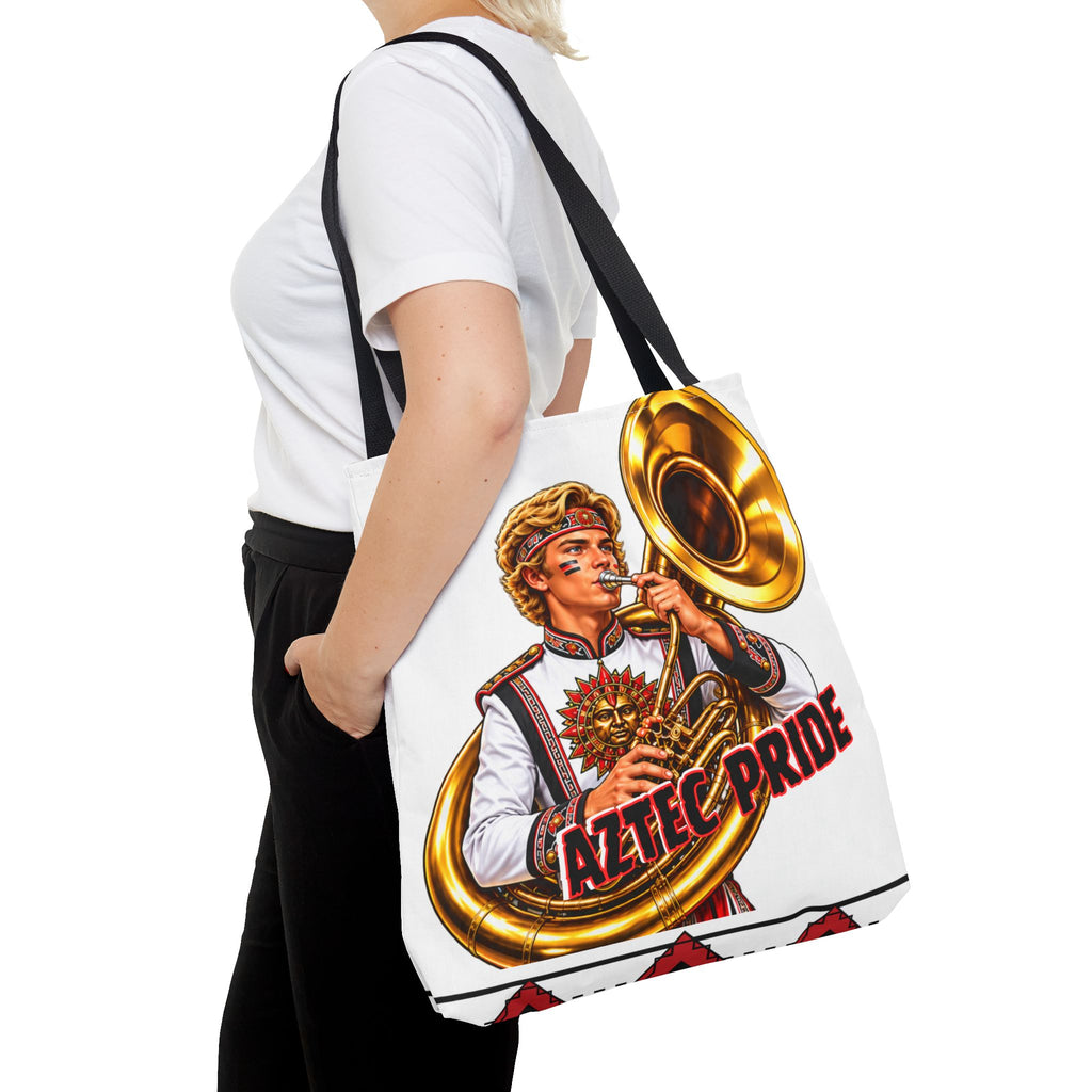 Aztec Tuba Warrior Tote Bag | Aztec-Inspired AI Art • Made & Shipped in the USA • 🚚 FREE USA Shipping • FREE Personalization