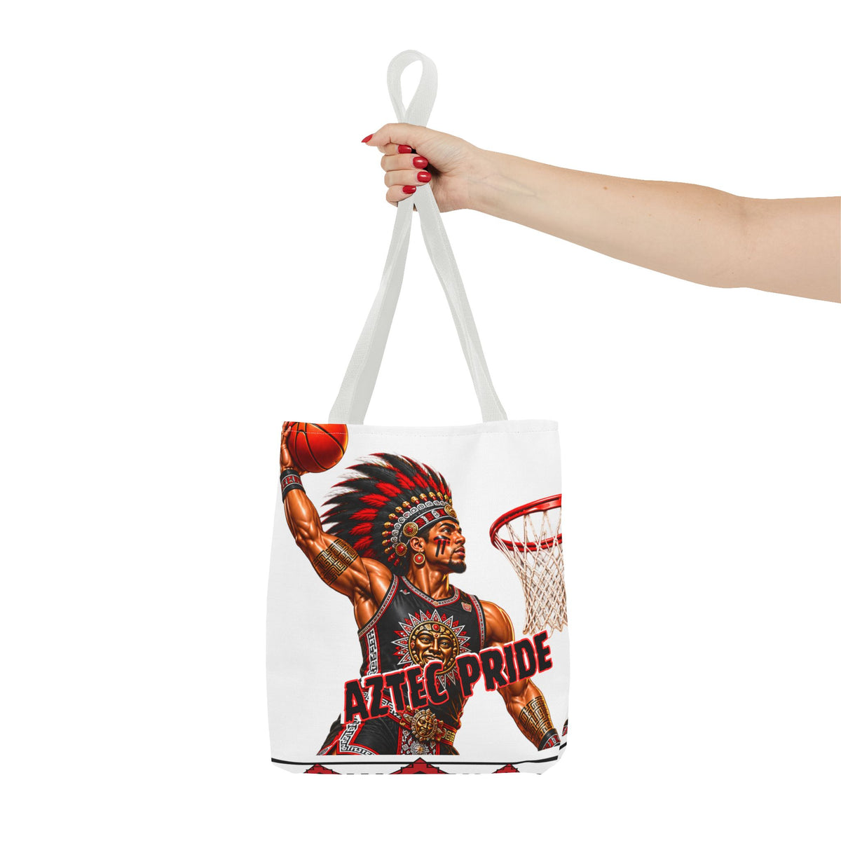 Aztec Basketball Dunk Warrior Tote Bag | Aztec-Inspired AI Art • Made & Shipped in the USA • 🚚 FREE USA Shipping • FREE Personalization