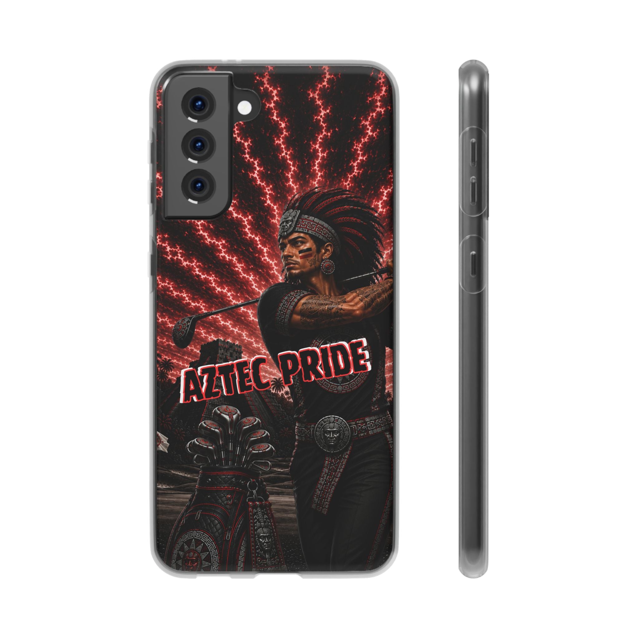 Aztec Golf Male Warrior – Flexi Phone Case (iPhone & Samsung • Clear TPU • Made & Shipped in the USA • 🚚 FREE USA Shipping • Personalized Option)