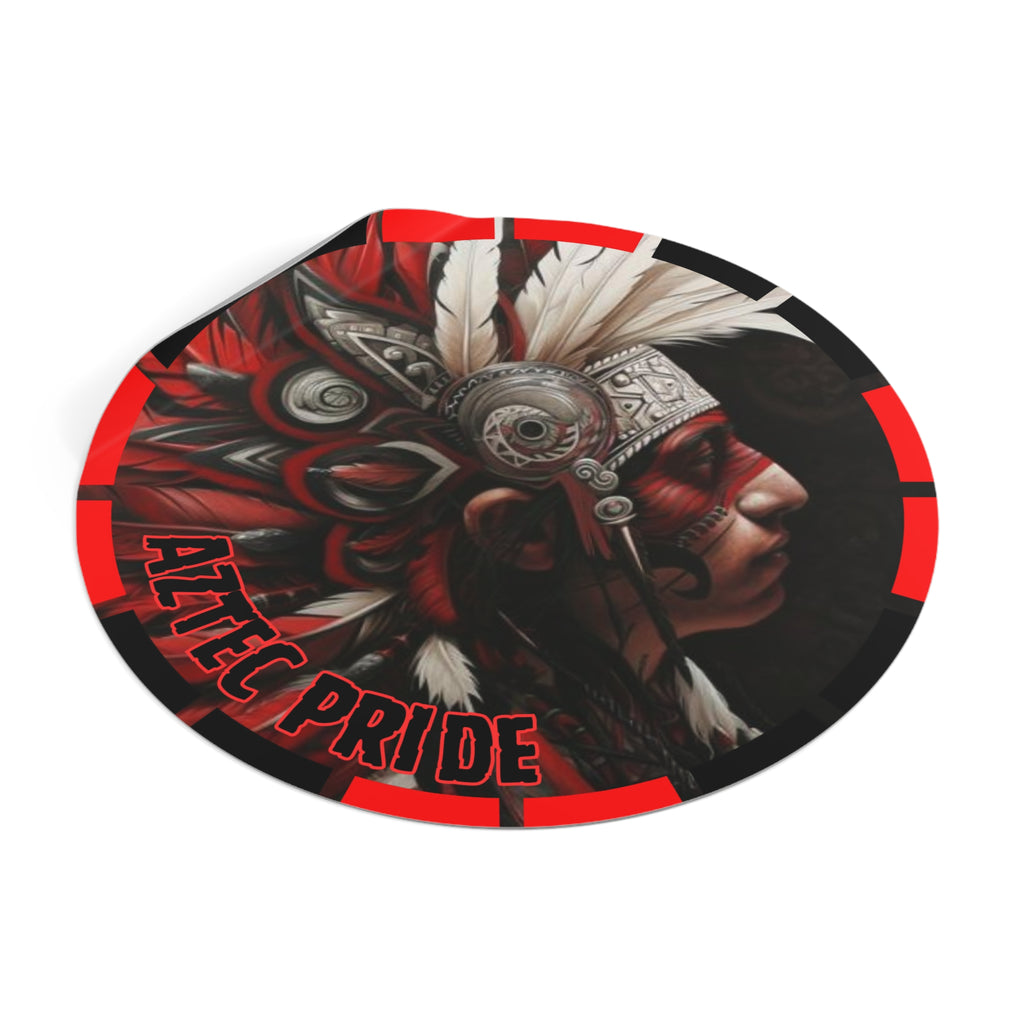 Aztec Warrior King Round Vinyl Sticker – Waterproof Matte Decal (2”–6”)