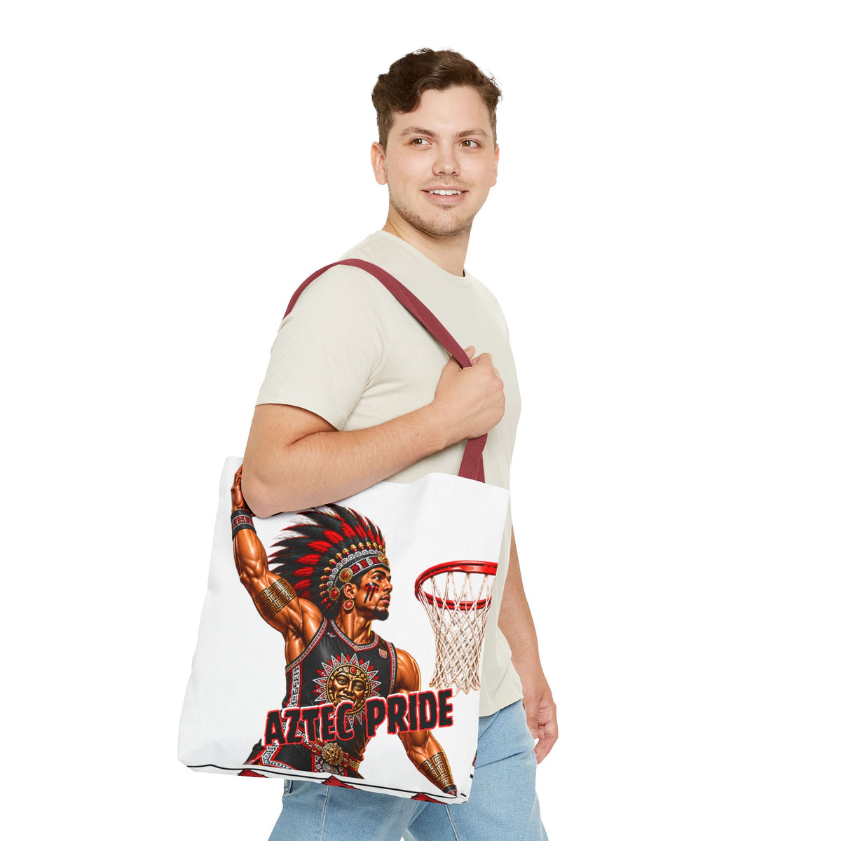 Aztec Basketball Dunk Warrior Tote Bag | Aztec-Inspired AI Art • Made & Shipped in the USA • 🚚 FREE USA Shipping • FREE Personalization