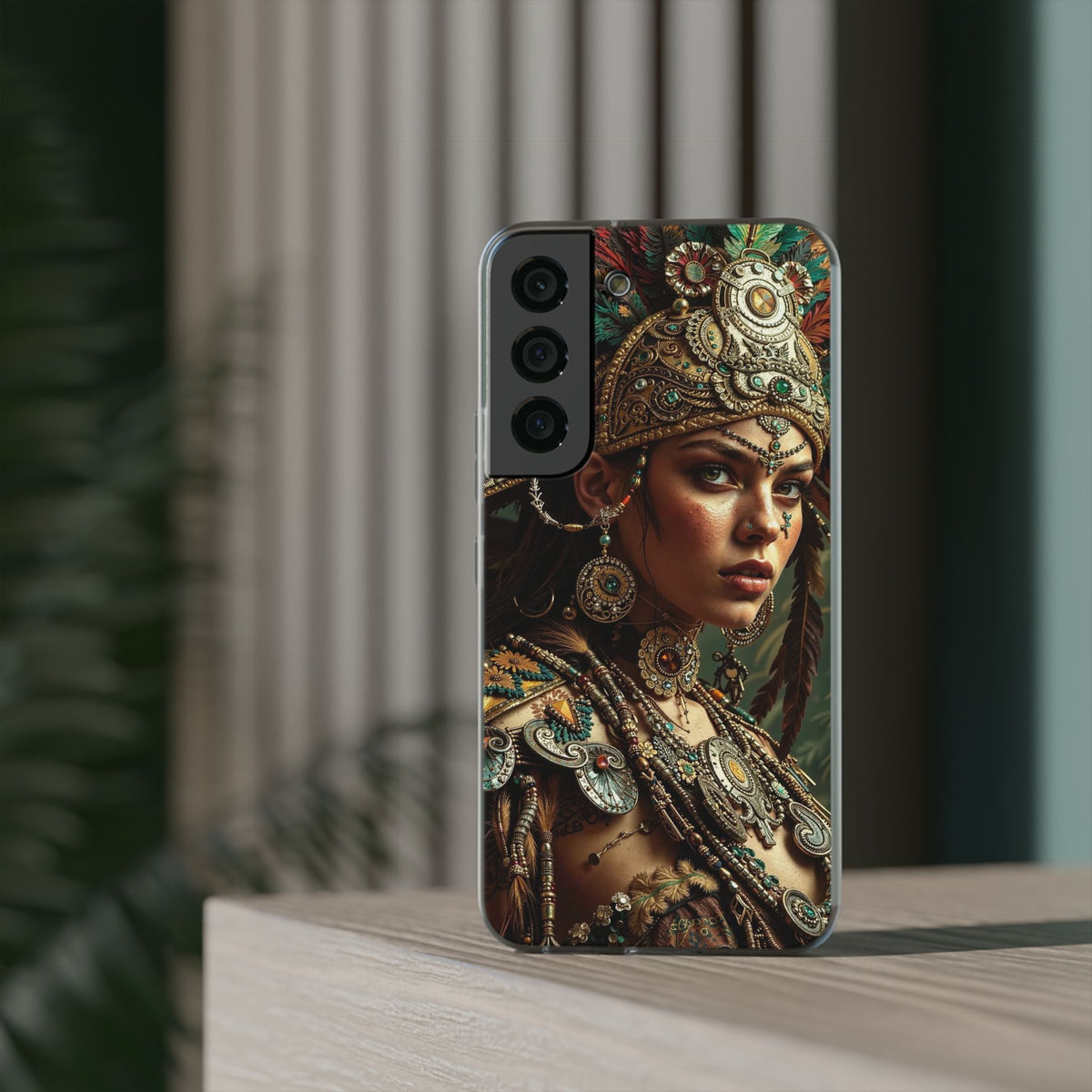 Aztec Warrior Goddess – Flexi Phone Case (iPhone & Samsung • Clear TPU • Made in USA • Personalized Option)