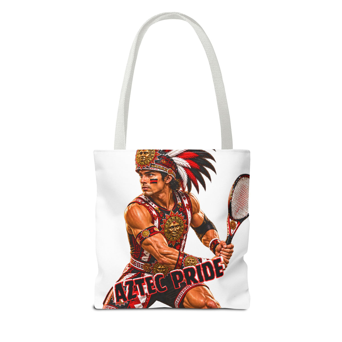 Aztec Tennis Male Warrior Tote Bag | Aztec-Inspired AI Art • Made & Shipped in the USA • 🚚 FREE USA Shipping • FREE Personalization
