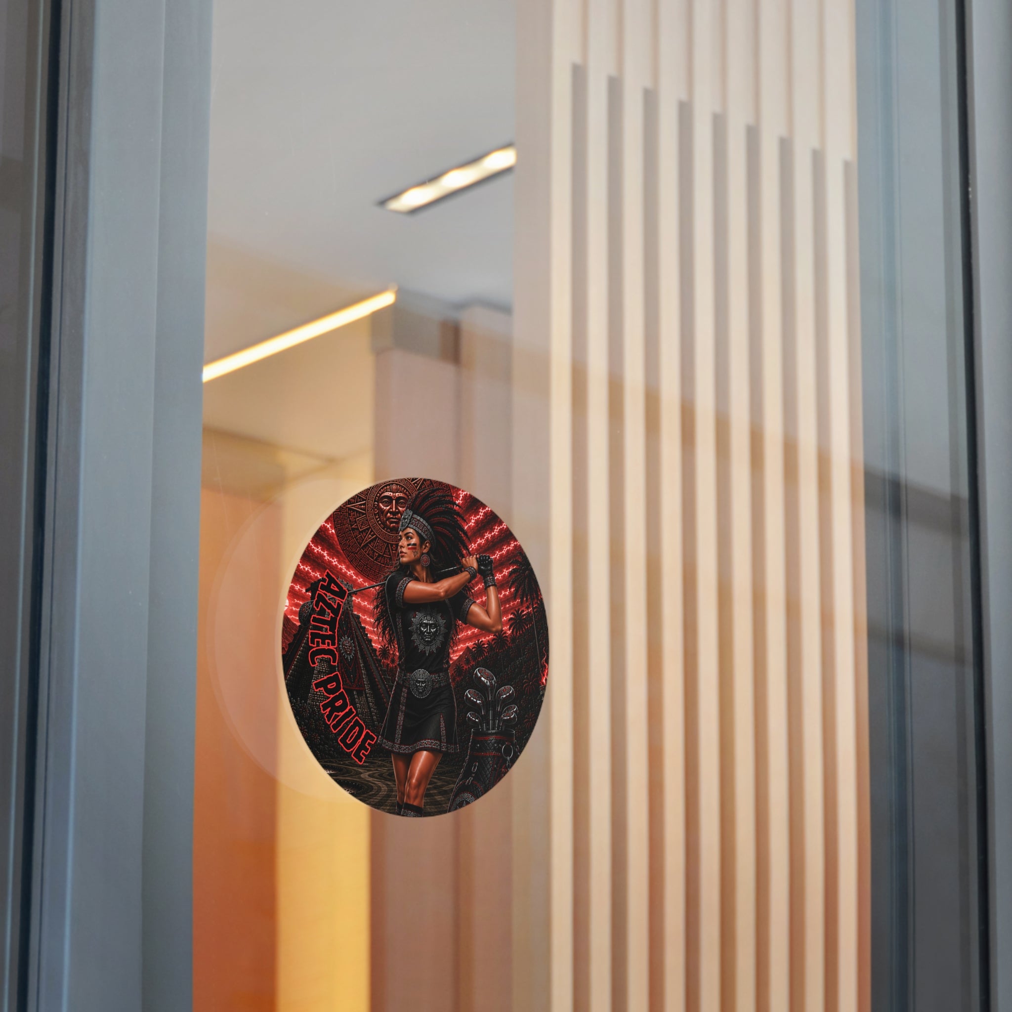 Aztec Golf Female Warrior Round Vinyl Sticker 2”–6” | Made & Shipped in the USA • 🚚 FREE USA Shipping • Personalized Option