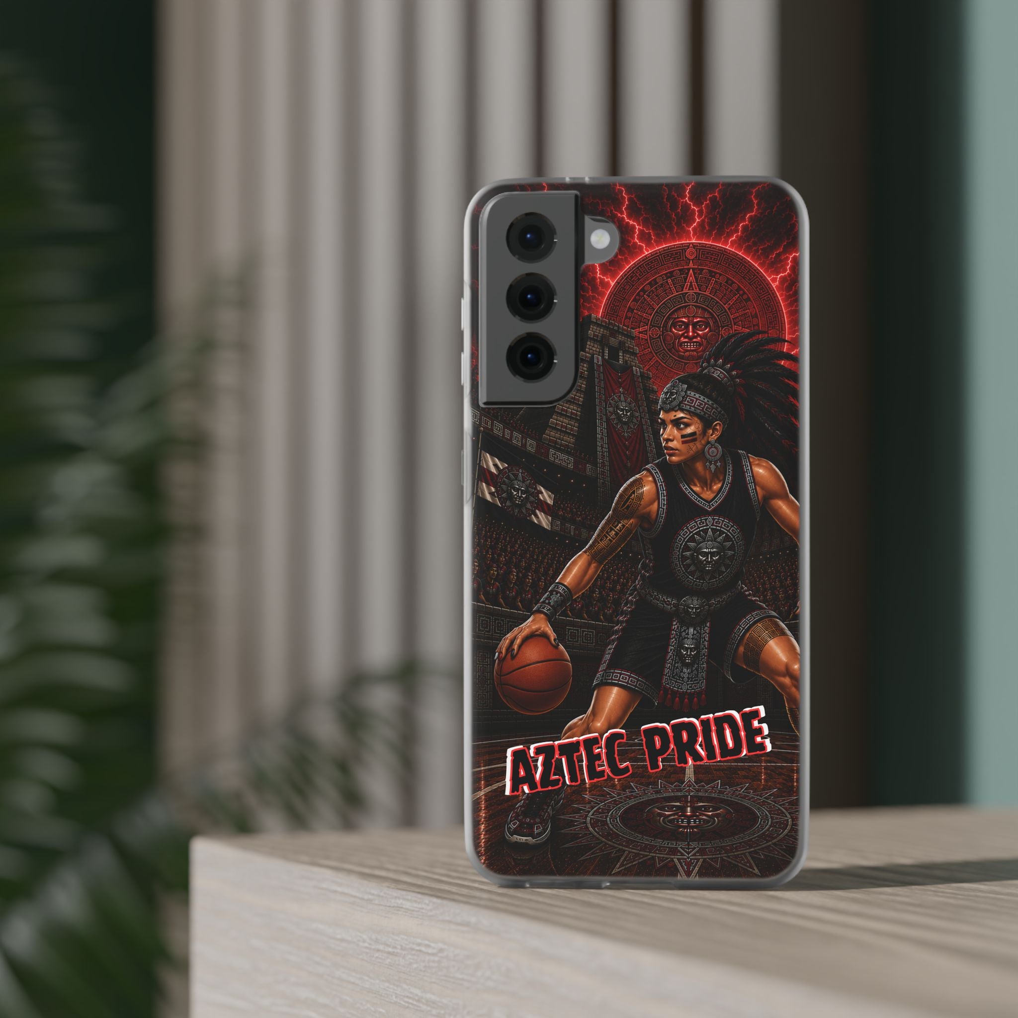 Aztec Basketball Female Warrior – Flexi Phone Case (iPhone & Samsung • Clear TPU • Made & Shipped in the USA • 🚚 FREE USA Shipping • Personalized Option)