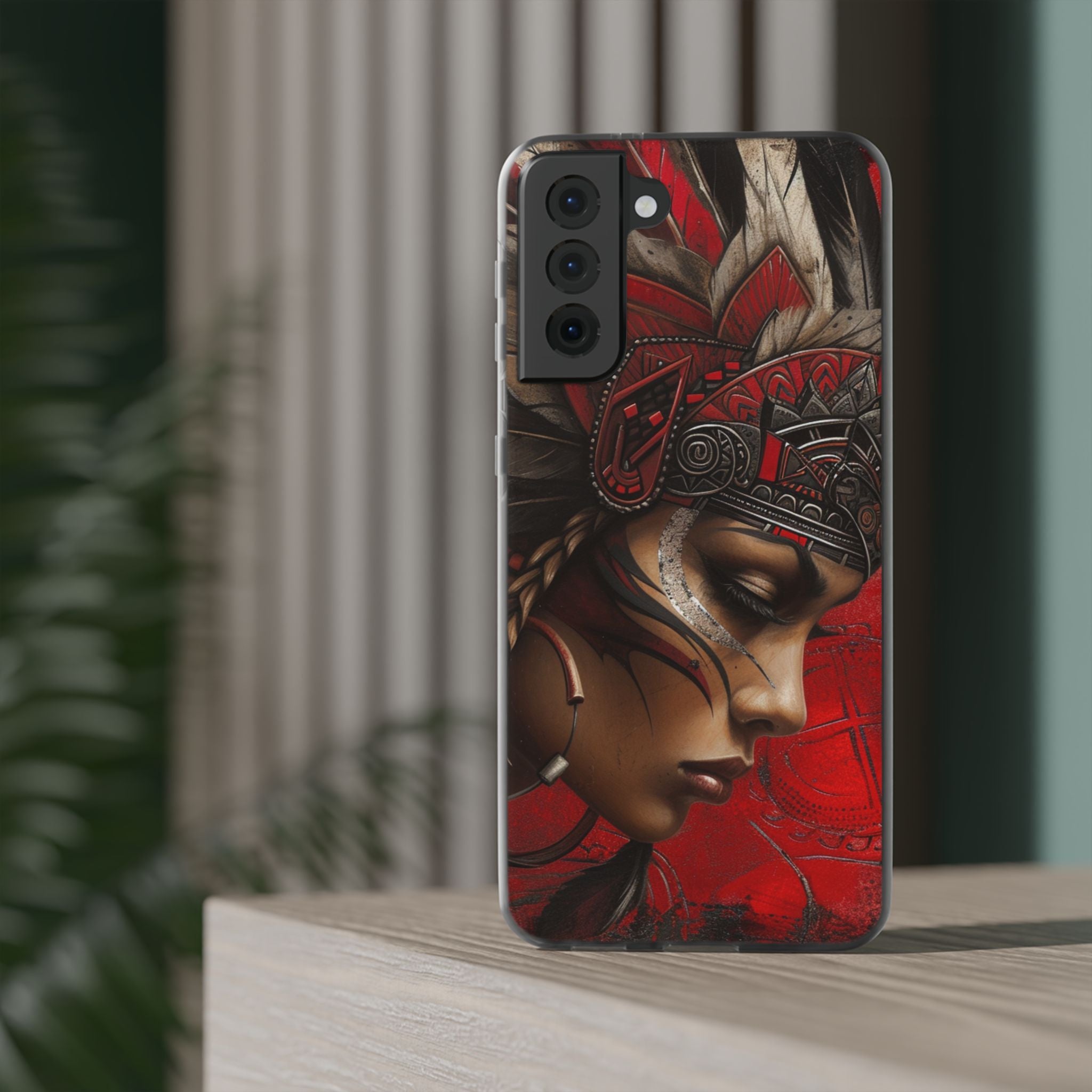 Aztec Sun Goddess – Flexi Phone Case (iPhone & Samsung • Clear TPU • Made in USA • Personalized Option)