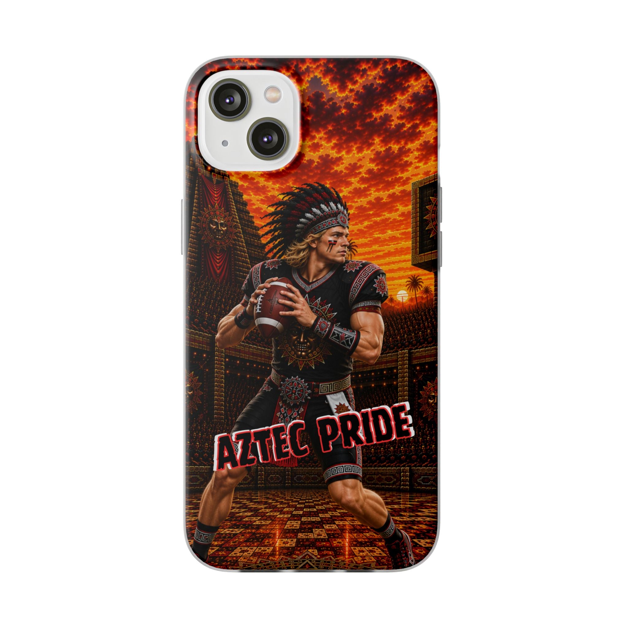 Aztec Football Warrior – Flexi Phone Case (iPhone & Samsung • Clear TPU • Made & Shipped in the USA • 🚚 FREE USA Shipping • Personalized Option)