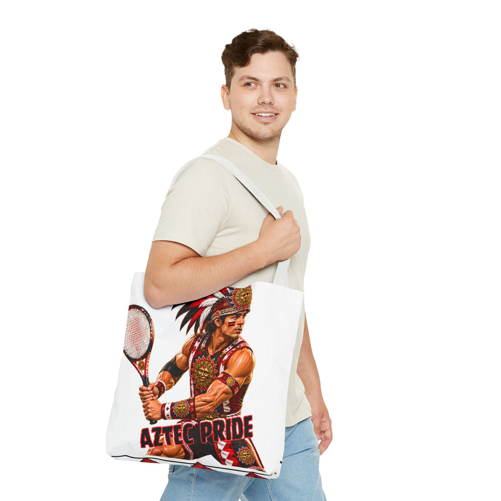 Aztec Tennis Male Warrior Tote Bag | Aztec-Inspired AI Art • Made & Shipped in the USA • 🚚 FREE USA Shipping • FREE Personalization