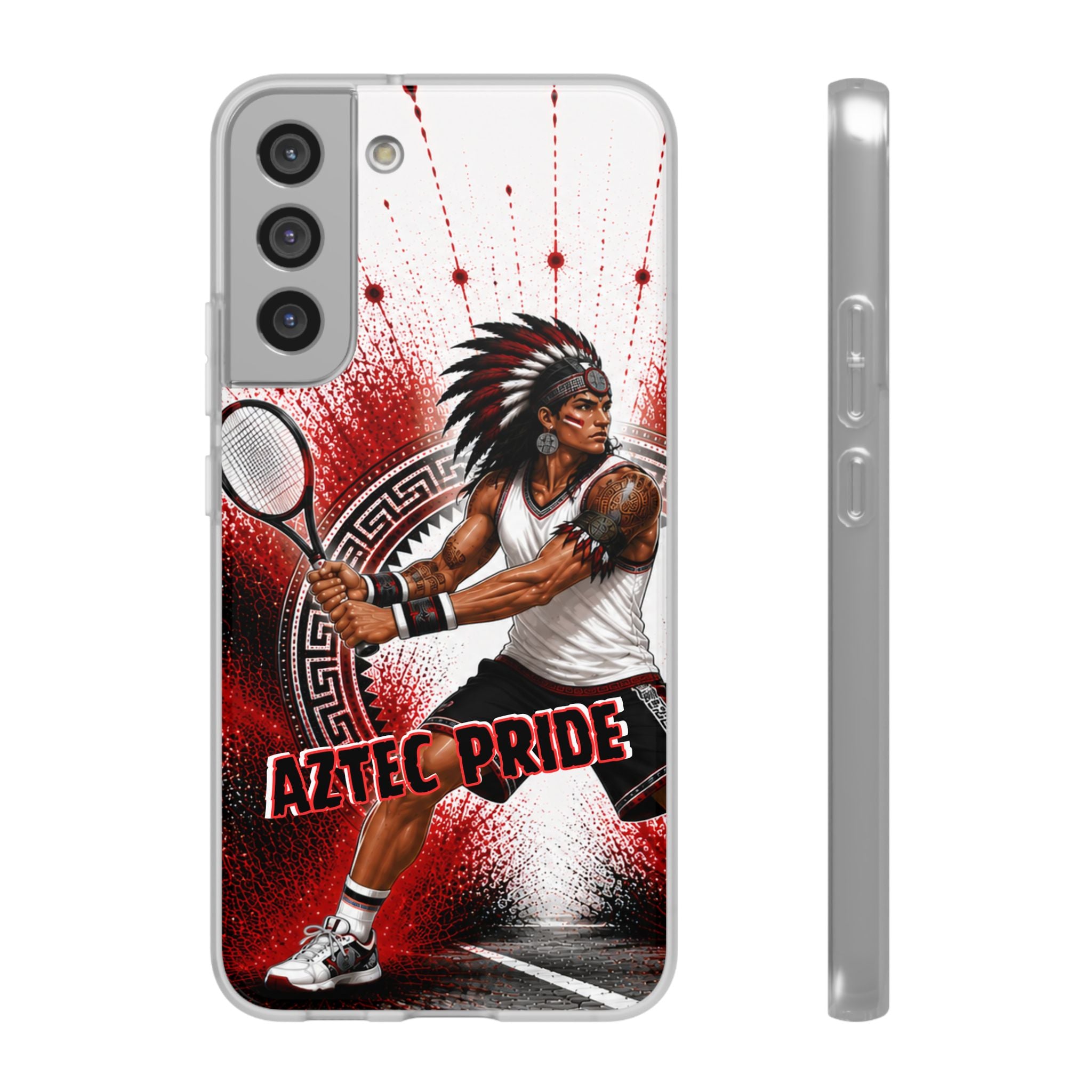 Aztec Tennis Male Warrior – Flexi Phone Case (iPhone & Samsung • Clear TPU • Made & Shipped in the USA • 🚚 FREE USA Shipping • Personalized Option)