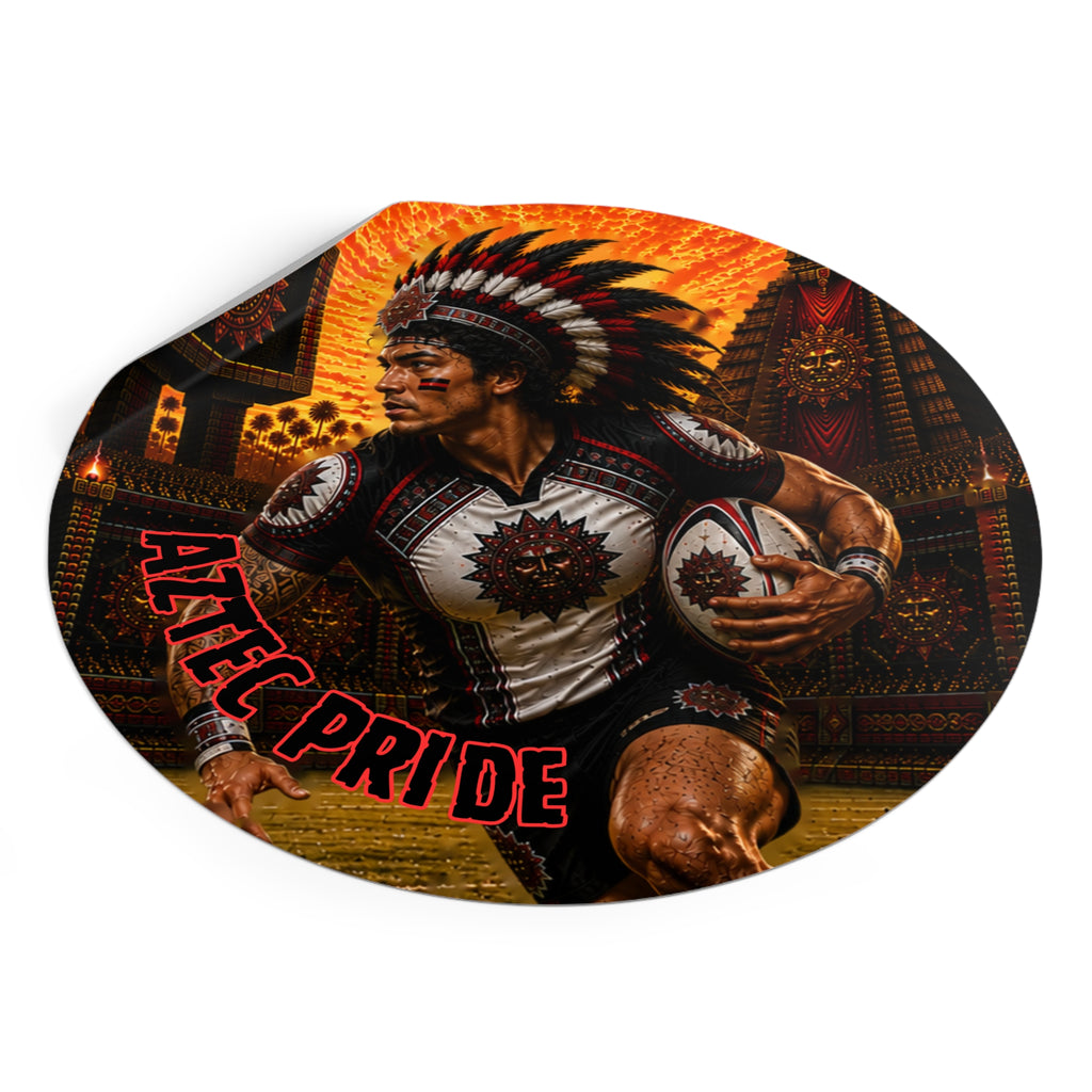 Aztec Rugby Male Warrior Round Vinyl Sticker 2”–6” | Made & Shipped in the USA • 🚚 FREE USA Shipping • Personalized Option