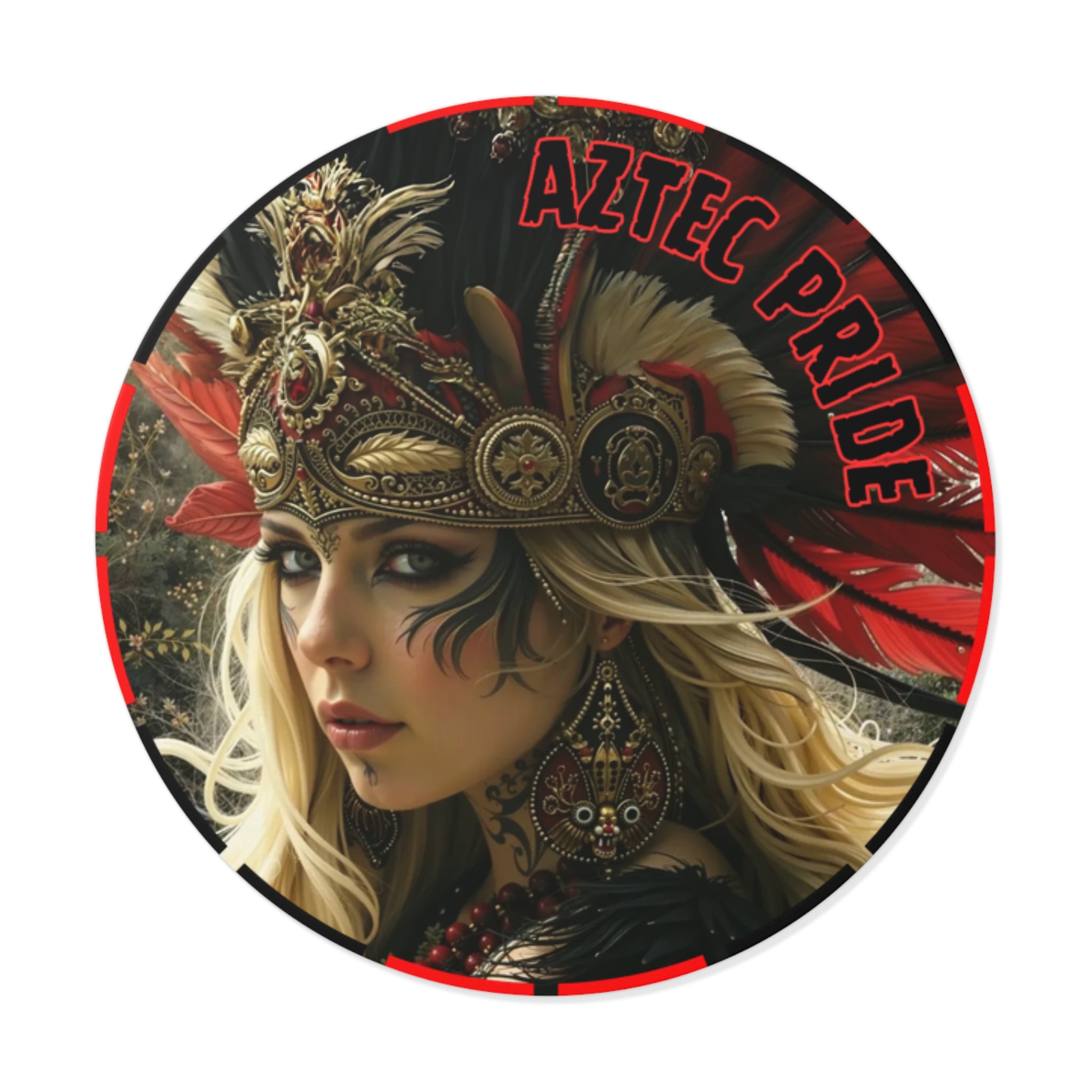 Aztec Fireheart Queen Round Vinyl Sticker – Waterproof Matte Decal (2”–6”)
