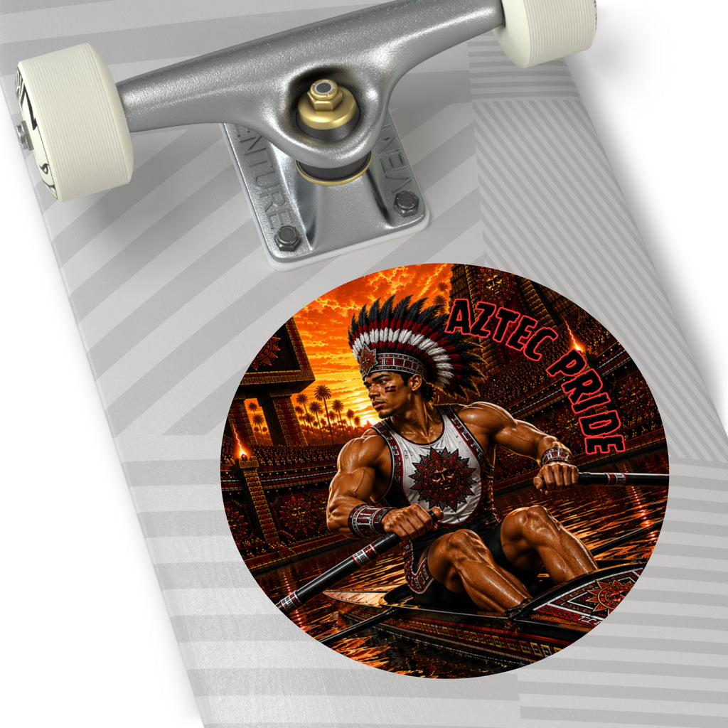 Aztec Rowing Warrior Round Vinyl Sticker 2”–6” | Made & Shipped in the USA • 🚚 FREE USA Shipping • Personalized Option