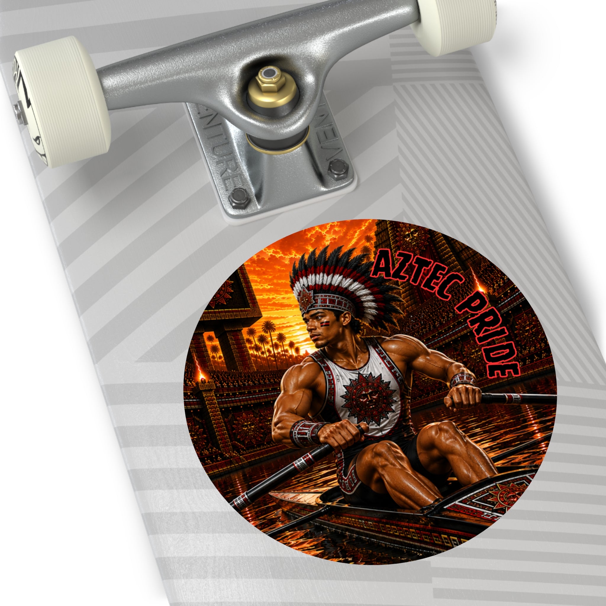 Aztec Rowing Warrior Round Vinyl Sticker 2”–6” | Made & Shipped in the USA • 🚚 FREE USA Shipping • Personalized Option
