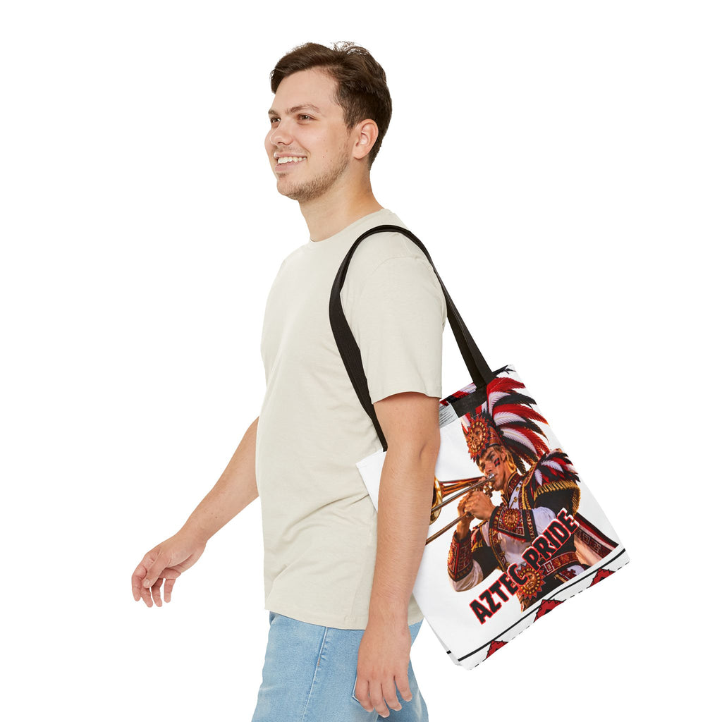 Aztec Trombone Warrior Tote Bag | Aztec-Inspired AI Art • Made & Shipped in the USA • 🚚 FREE USA Shipping • FREE Personalization