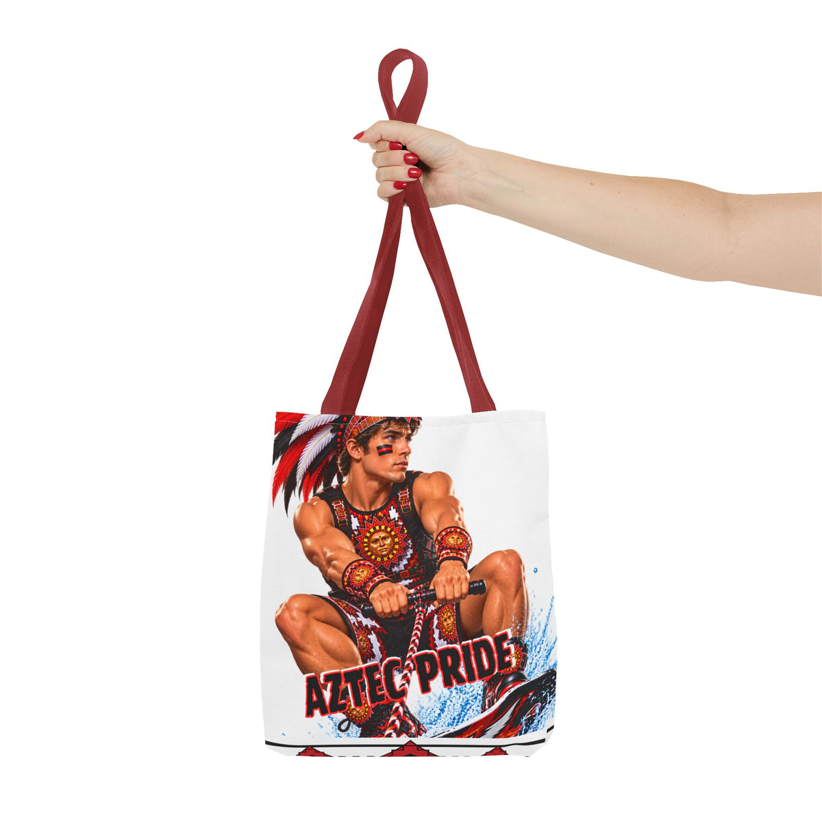 Aztec Waterski Wakeboard Warrior Tote Bag | Aztec-Inspired AI Art • Made & Shipped in the USA • 🚚 FREE USA Shipping • FREE Personalization