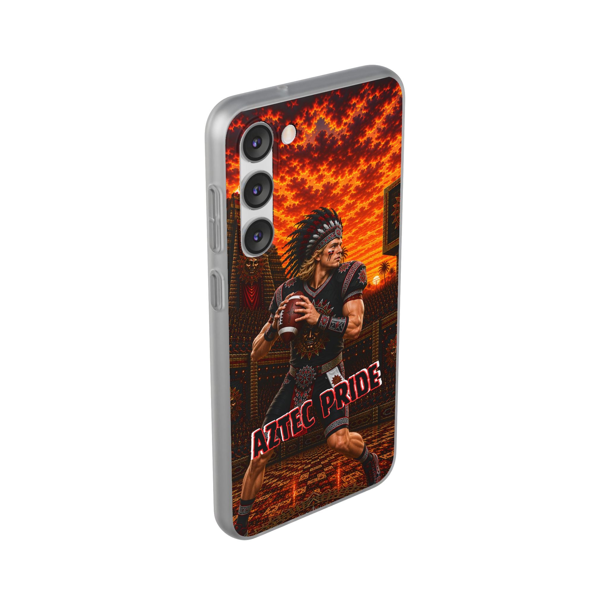 Aztec Football Warrior – Flexi Phone Case (iPhone & Samsung • Clear TPU • Made & Shipped in the USA • 🚚 FREE USA Shipping • Personalized Option)