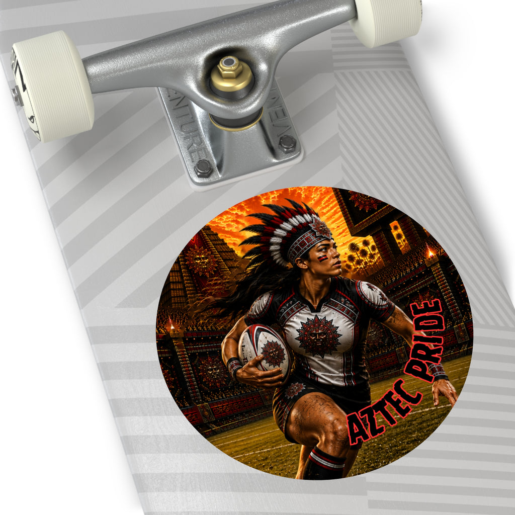 Aztec Rugby Female Warrior Round Vinyl Sticker 2”–6” | Made & Shipped in the USA • 🚚 FREE USA Shipping • Personalized Option