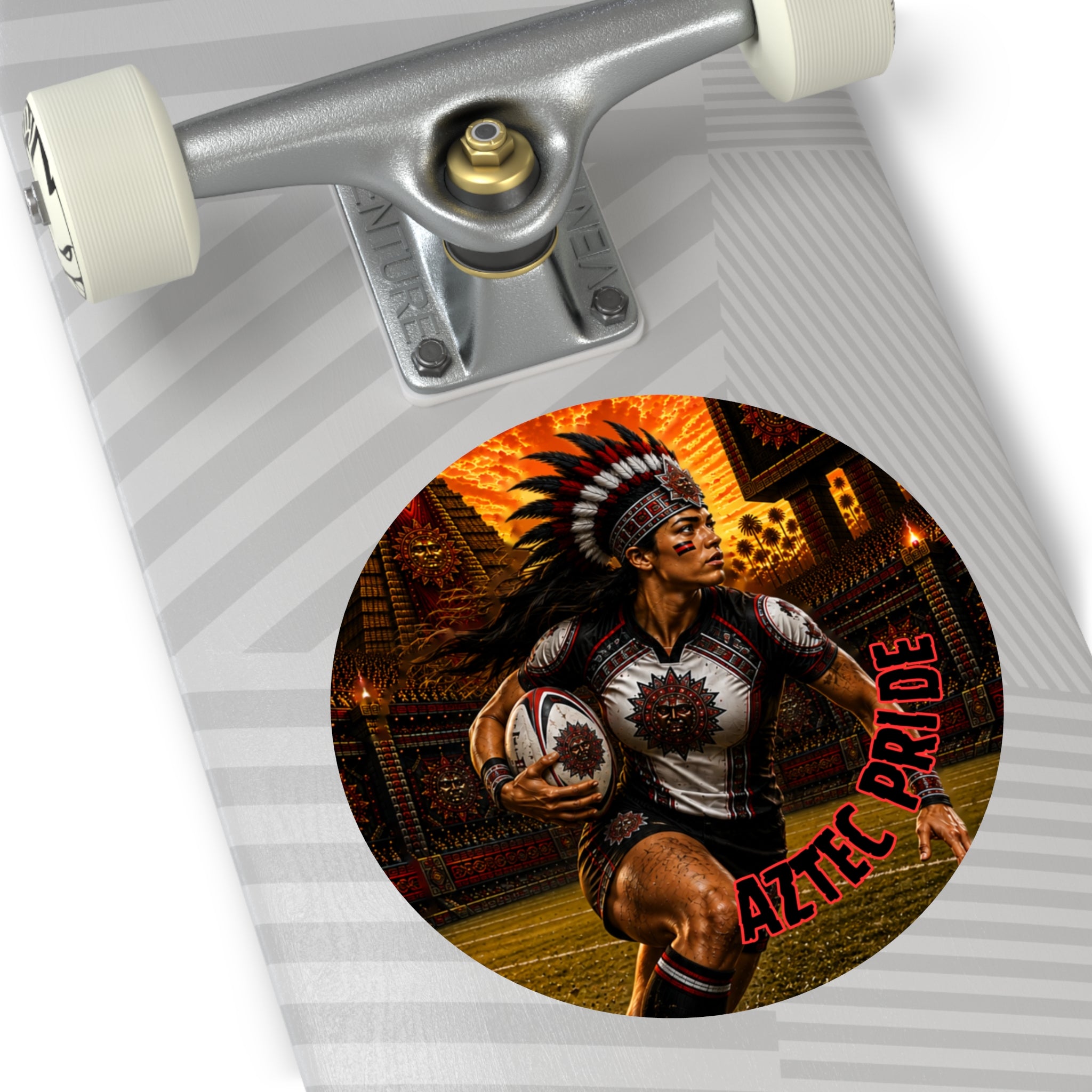 Aztec Rugby Female Warrior Round Vinyl Sticker 2”–6” | Made & Shipped in the USA • 🚚 FREE USA Shipping • Personalized Option