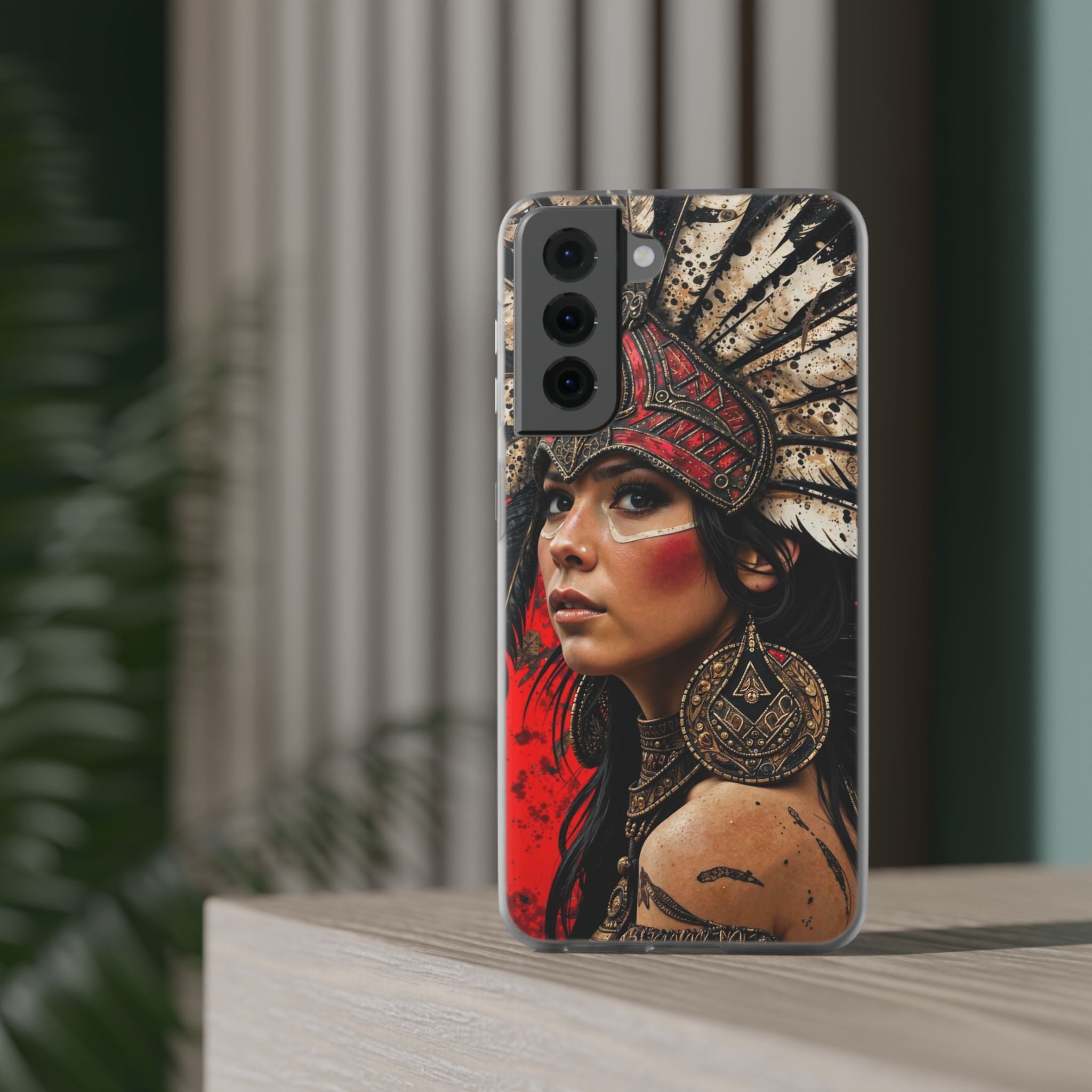 Aztec Moon Goddess – Flexi Phone Case (iPhone & Samsung • Clear TPU • Made in USA • Personalized Option)