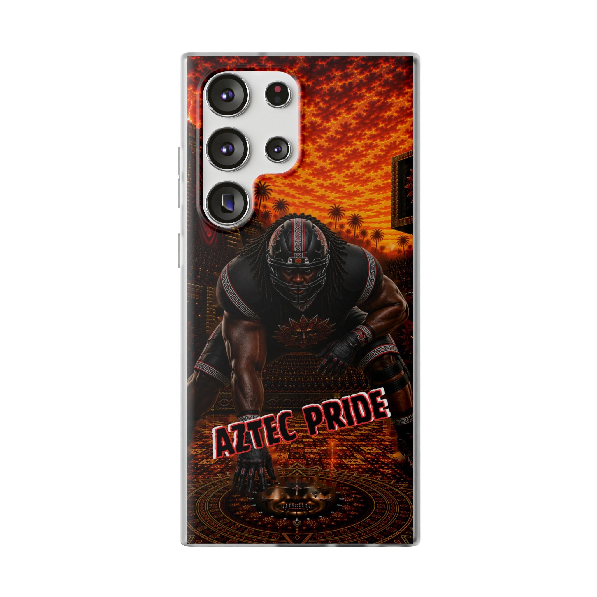 Aztec Football Warrior – Flexi Phone Case (iPhone & Samsung • Clear TPU • Made & Shipped in the USA • 🚚 FREE USA Shipping • Personalized Option)