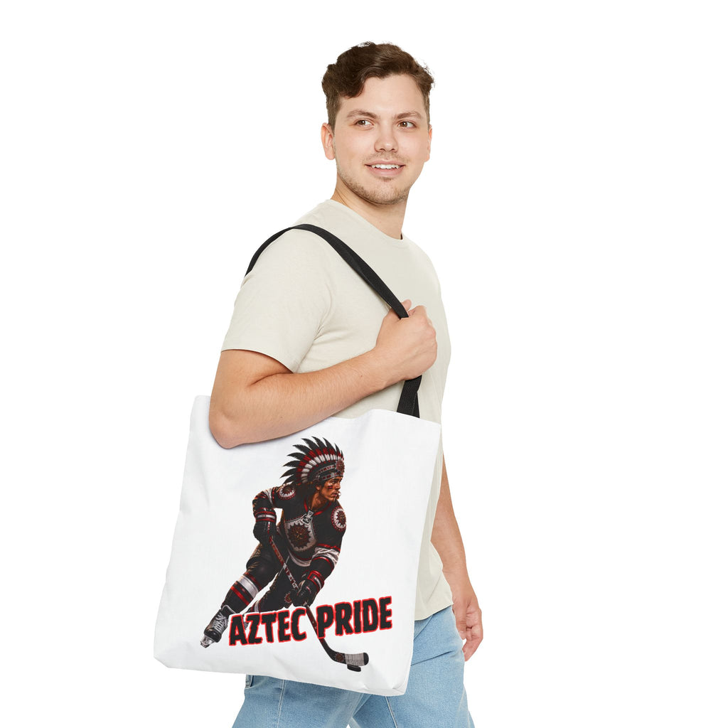 Aztec Hockey Warrior Tote Bag | Aztec-Inspired AI Art • Made & Shipped in the USA • 🚚 FREE USA Shipping • FREE Personalization