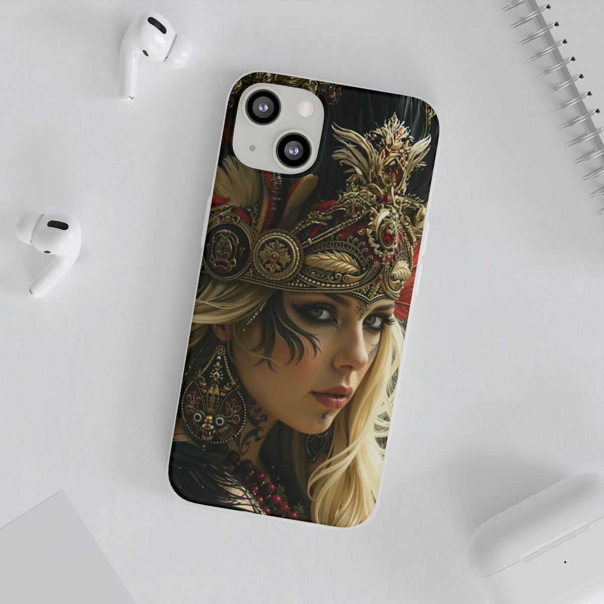 Aztec Fireheart Queen – Flexi Phone Case (iPhone & Samsung • Clear TPU • Made in USA • Personalized Option)