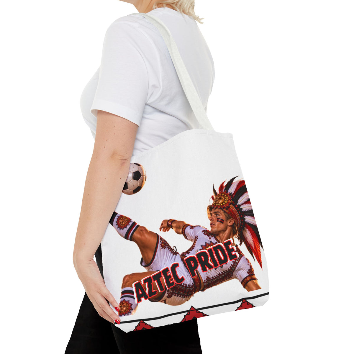 Aztec Soccer Warrior Tote Bag | Aztec-Inspired AI Art • Made & Shipped in the USA • 🚚 FREE USA Shipping • FREE Personalization
